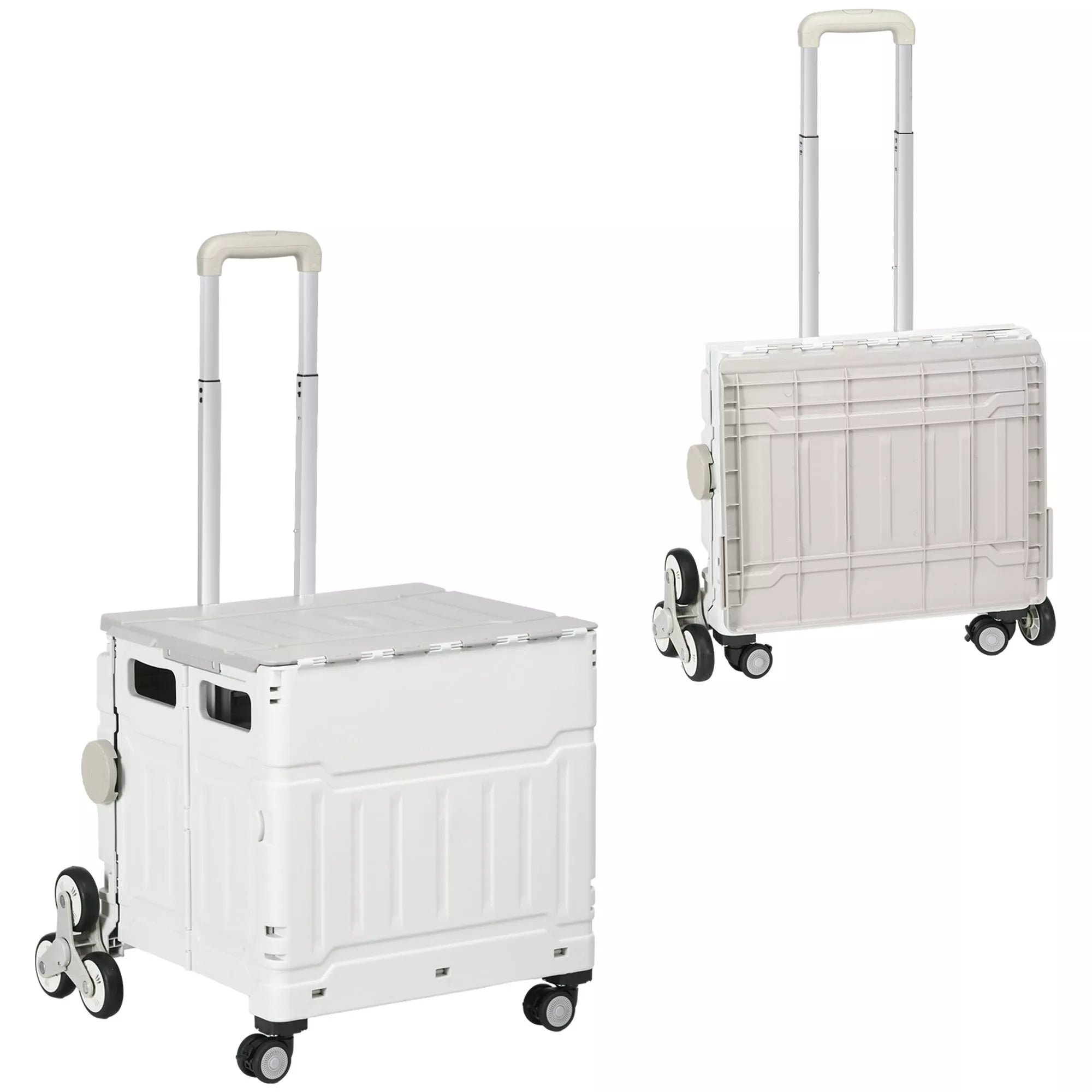 Pirkinių vežimėlis Laiptų kopiklis Mobilus transportavimo dėžė,  sulankstomas, teleskopinė rankena, maksimalus apkrovos svoris iki 65 kg, baltas