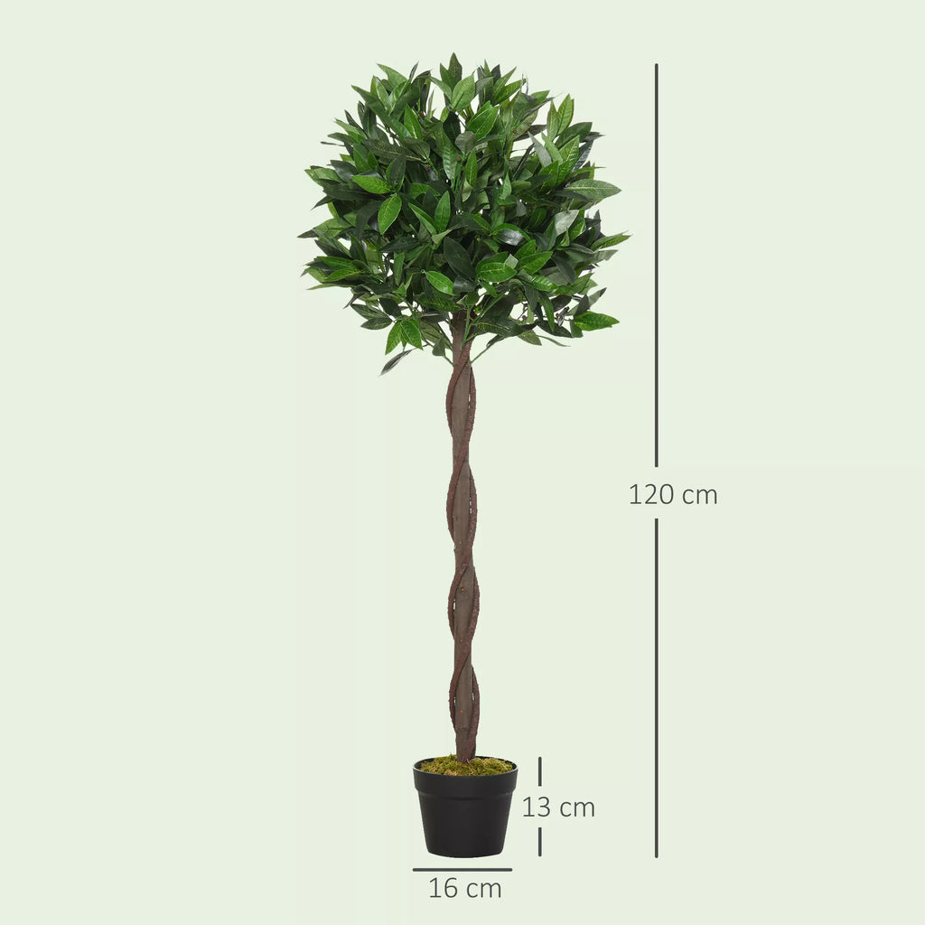 Rinkinys iš 2 dirbtinių lauramedžių, 120 cm, dirbtiniai augalai cemento vazone, plastikiniai augalai vidaus ir lauko sąlygoms, žali