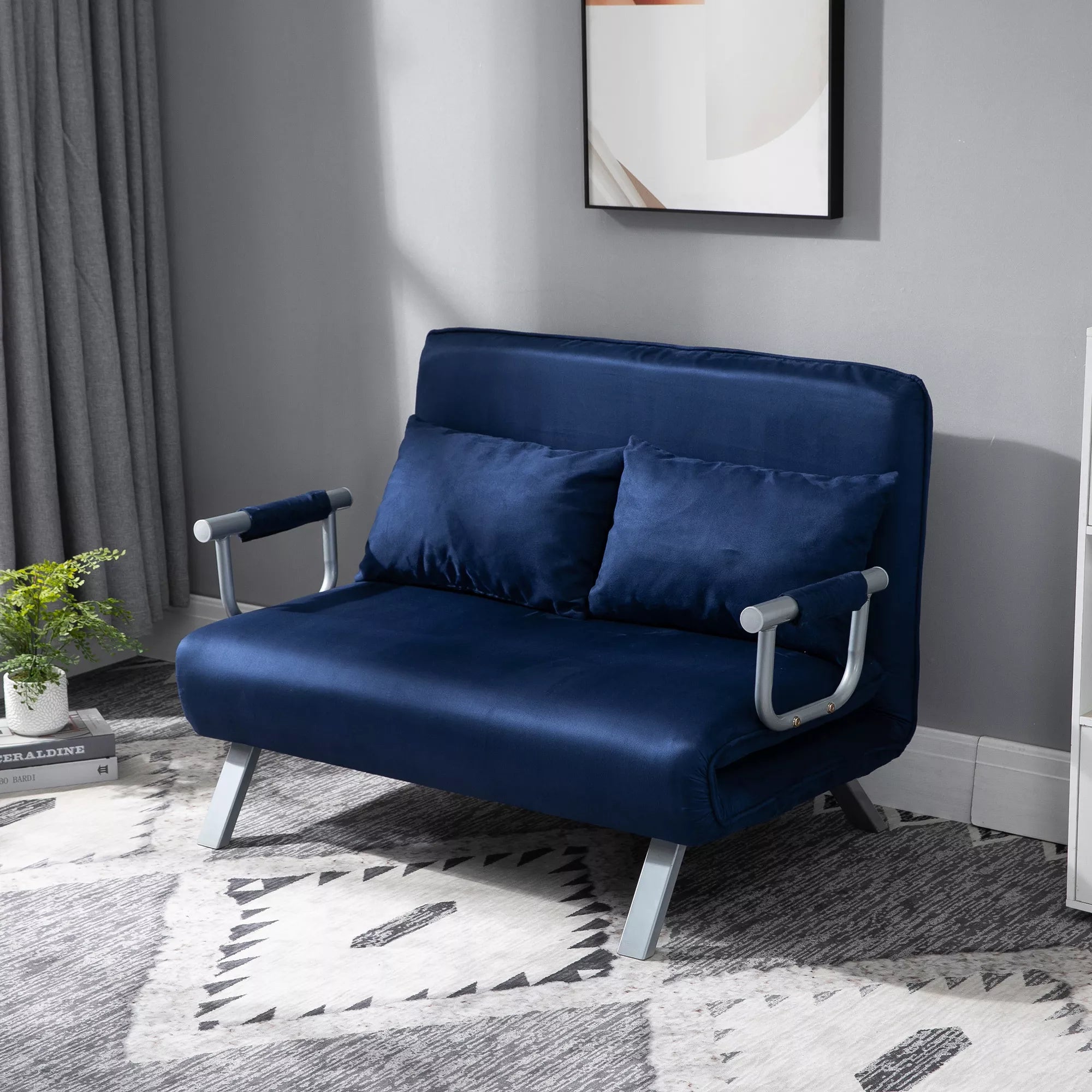 Sofa-lova su reguliojamu atlošu, 111 cm, tamsiai mėlyna