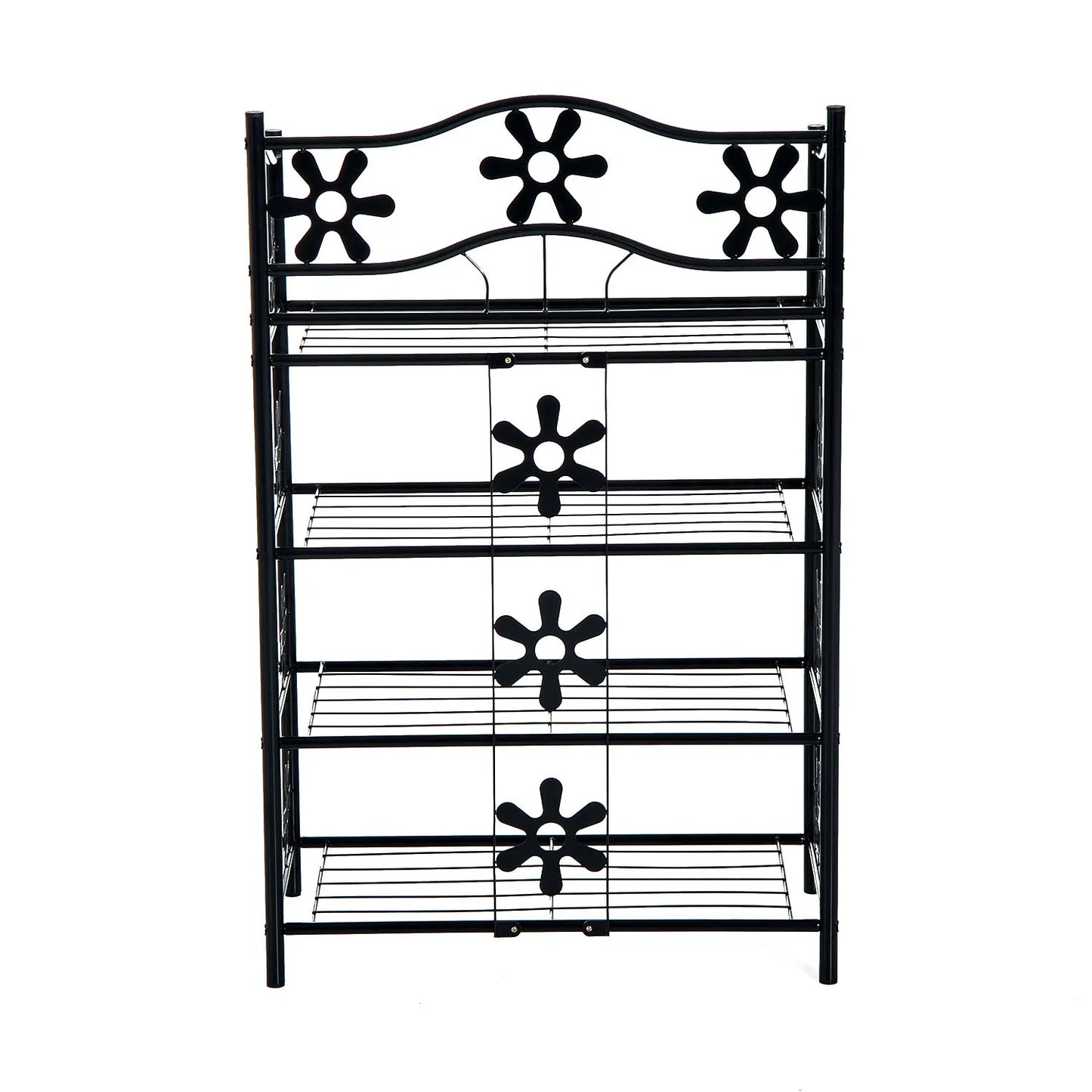 Kompaktiškas batų stovas, vietą taupantis gėlių stovas, augalų laipteliai, pastatoma lentyna, 4 pakopų, metalas, juodas, 59,5 x 30 x 92 cm