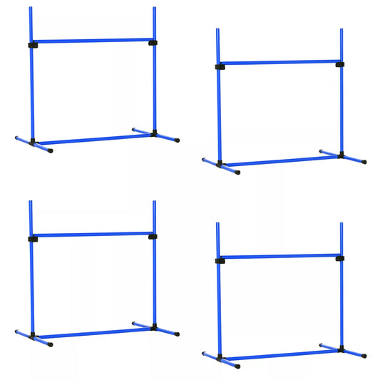 Šunų Agility Rinkinys, 4 dalys, reguliuojamo aukščio. Agility įranga, šuolių kartelių rinkinys, su 4 kliūtimis, su nešiojimo krepšiu. Koordinacijos treniruotėms, šuolių kartelių rinkinys žaidimams ir treniruotėms.