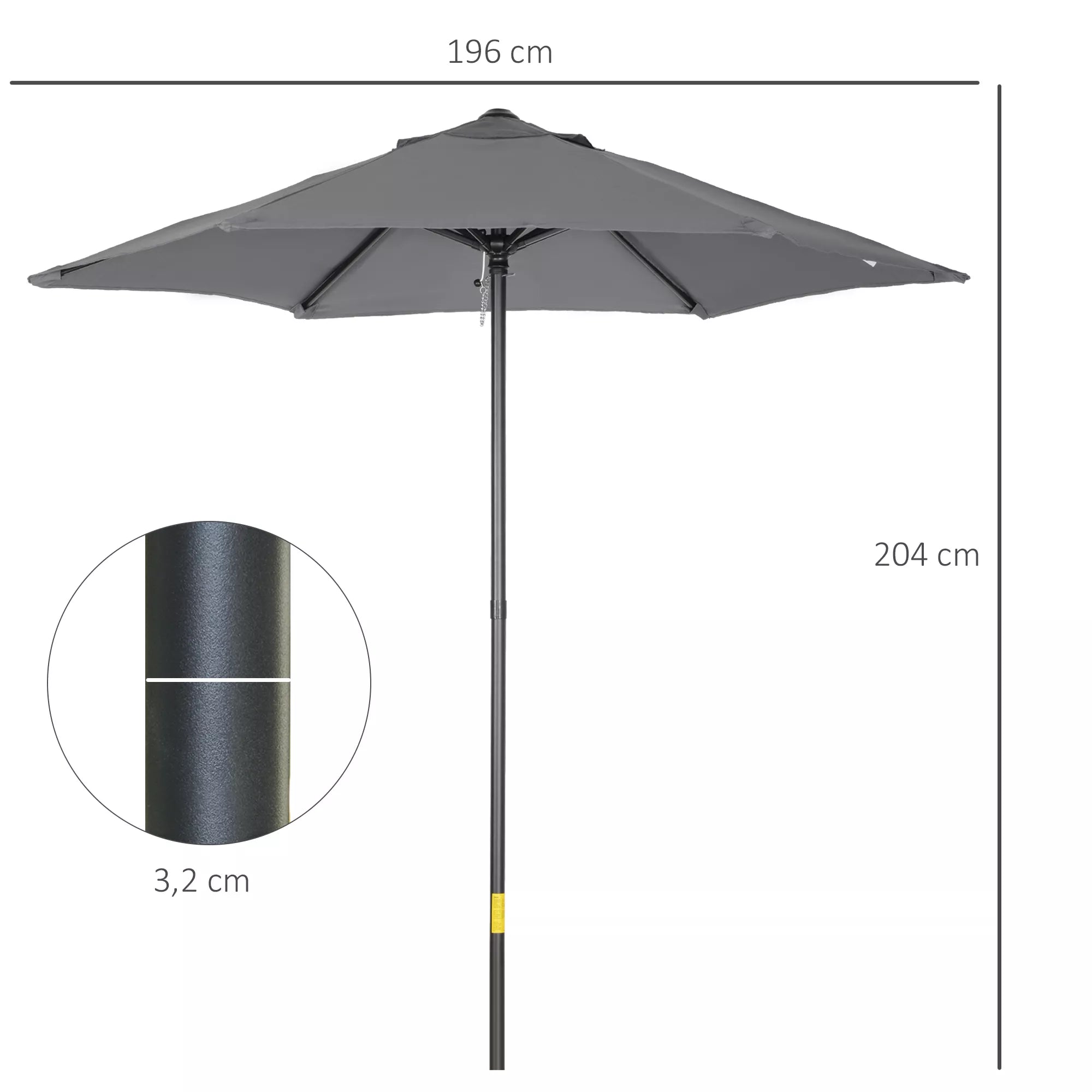 Skėtis nuo saulės Ø196 cm, šešiakampis balkono skėtis paplūdimiui, balkonui, sodui, tamsiai pilkos spalvos
