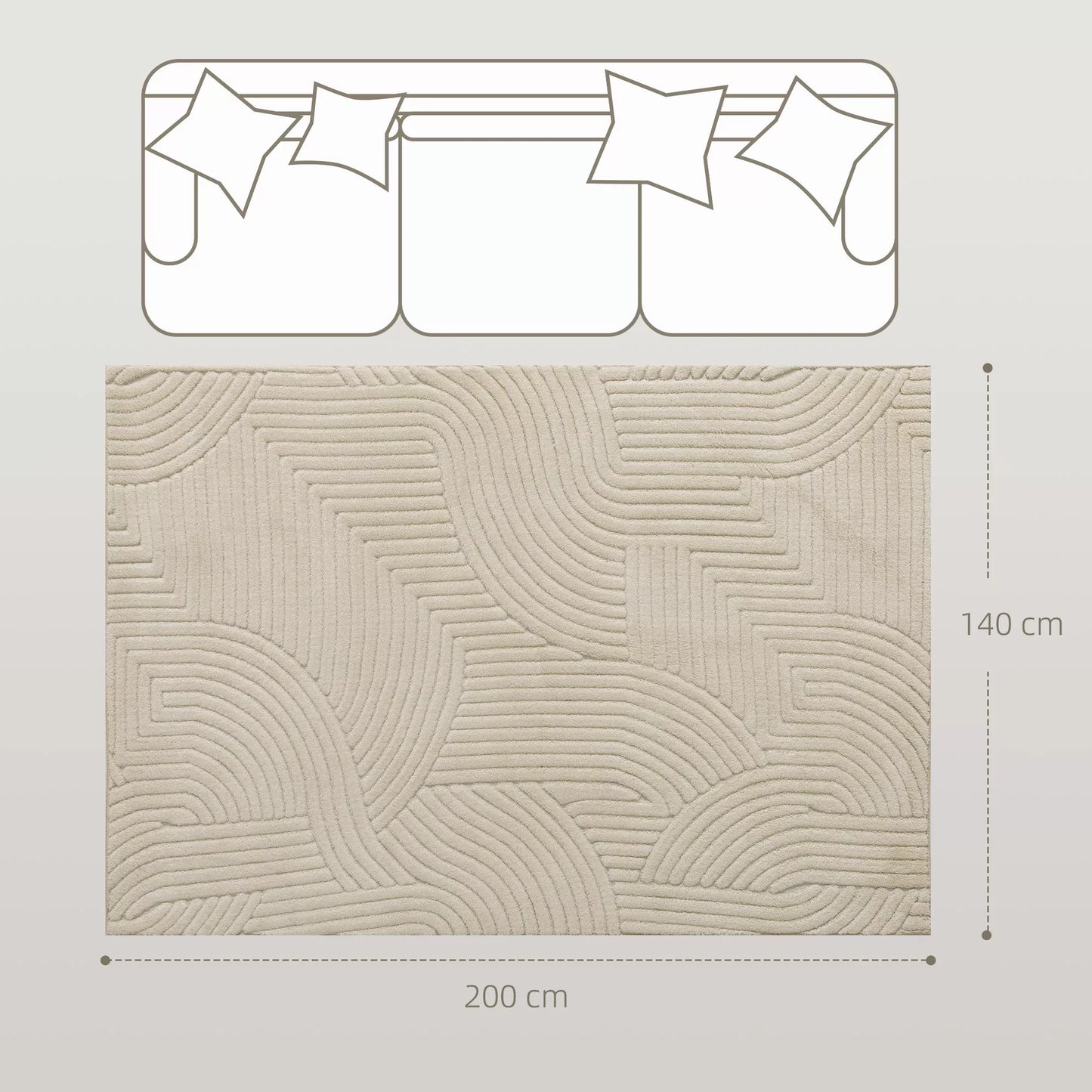 Mašininio audimo kilimas, 15 mm aukščio, universalus, neslystantis, kreminės baltos spalvos
