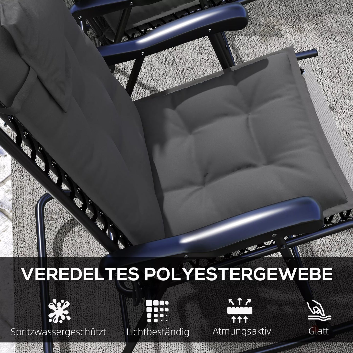 2 vnt. komplektas čiužinys/pagalvėlė lauko gultui, atsparus vandeniui, gulto čiužinys sodo gultui, paminkštinta pagalvėlė 50x116x5 cm, tamsiai pilka