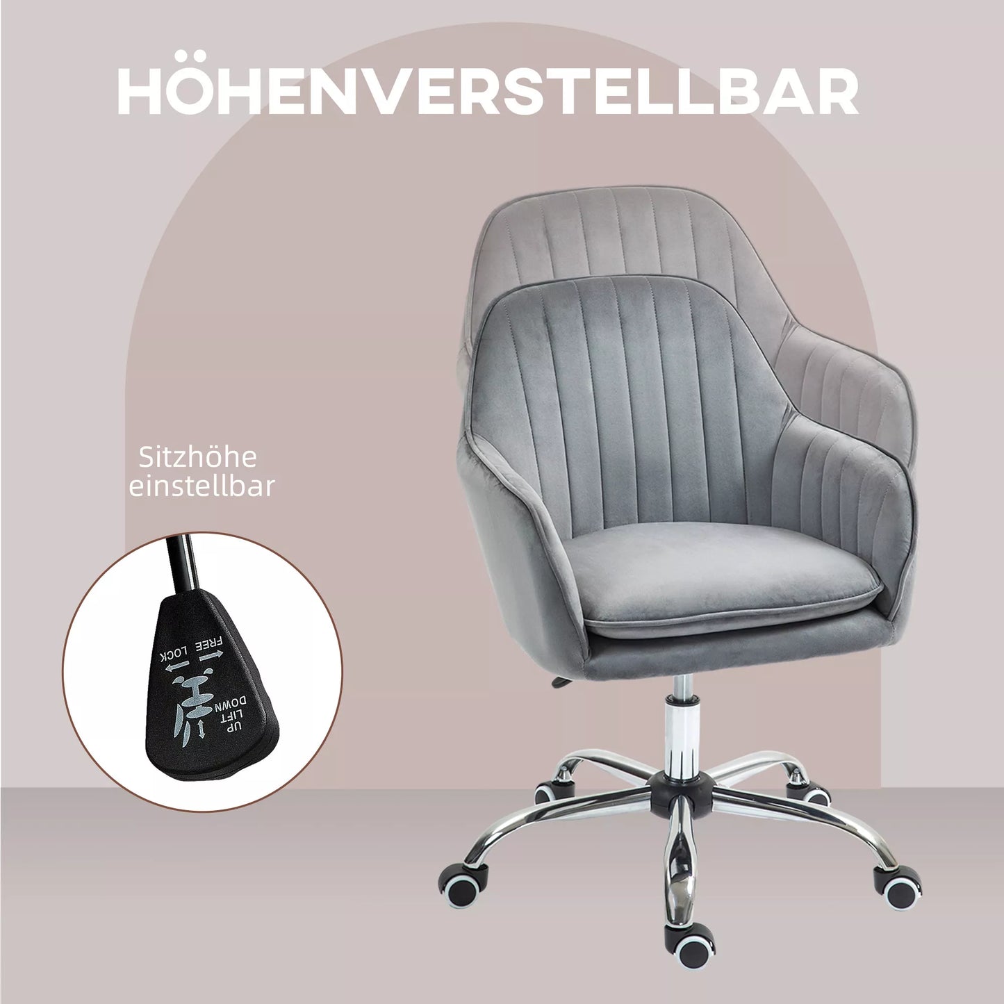 Biuro kėdė su reguliuojamu aukščiu, pasukama, su atlošu ir porankiais, pilka