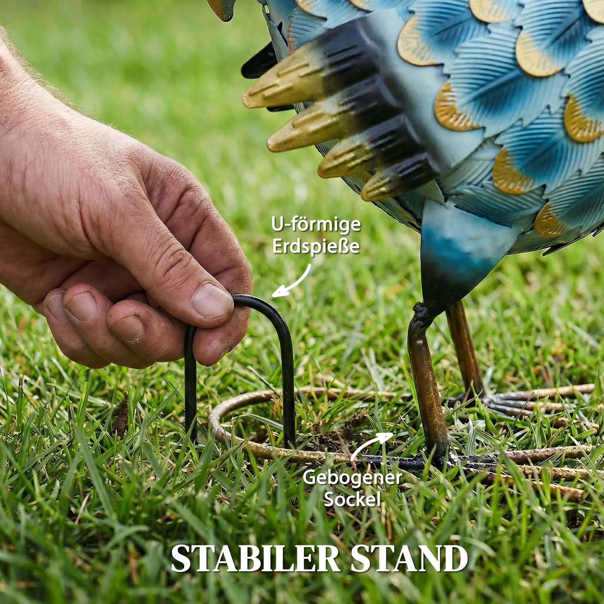 Gaidžio sodo statula, metalinė sodo figūra, 41 cm aukščio gaidžio skulptūra su tvirtinimo elementais, įvairių spalvų