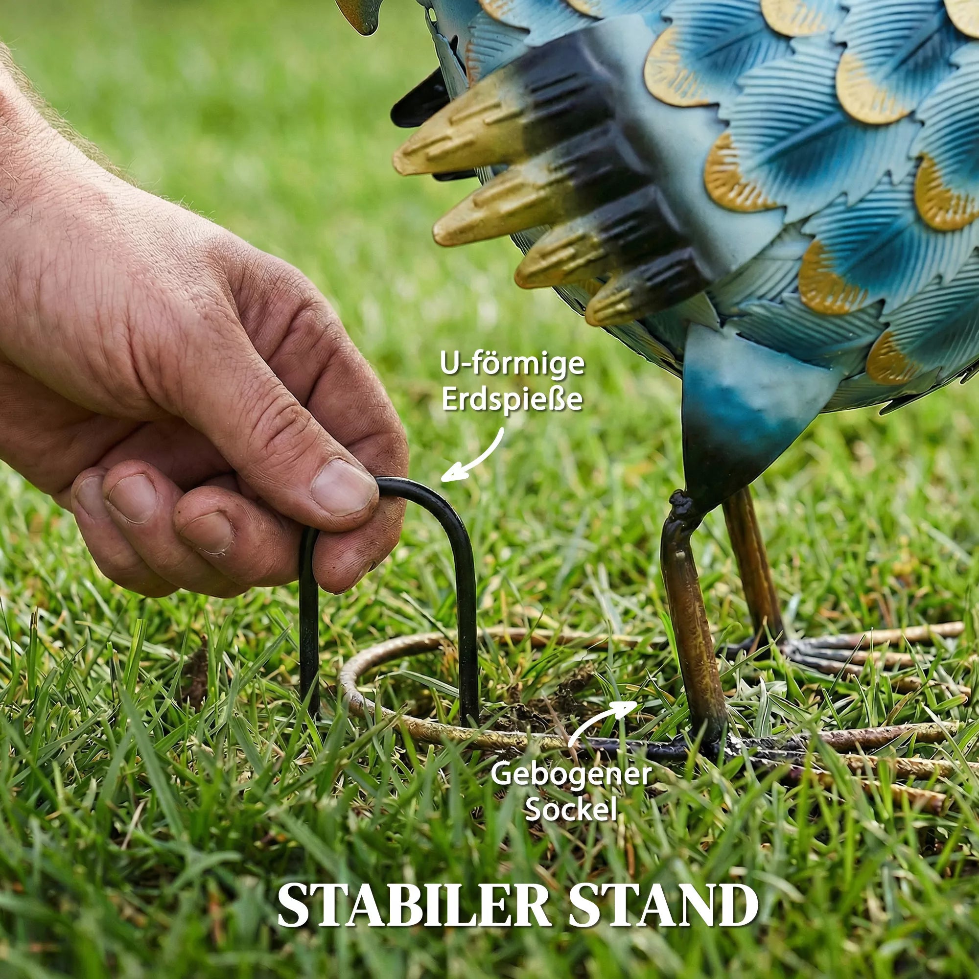 Gaidžio sodo statula, metalinė sodo figūra, 41 cm aukščio gaidžio skulptūra su tvirtinimo elementais, įvairių spalvų