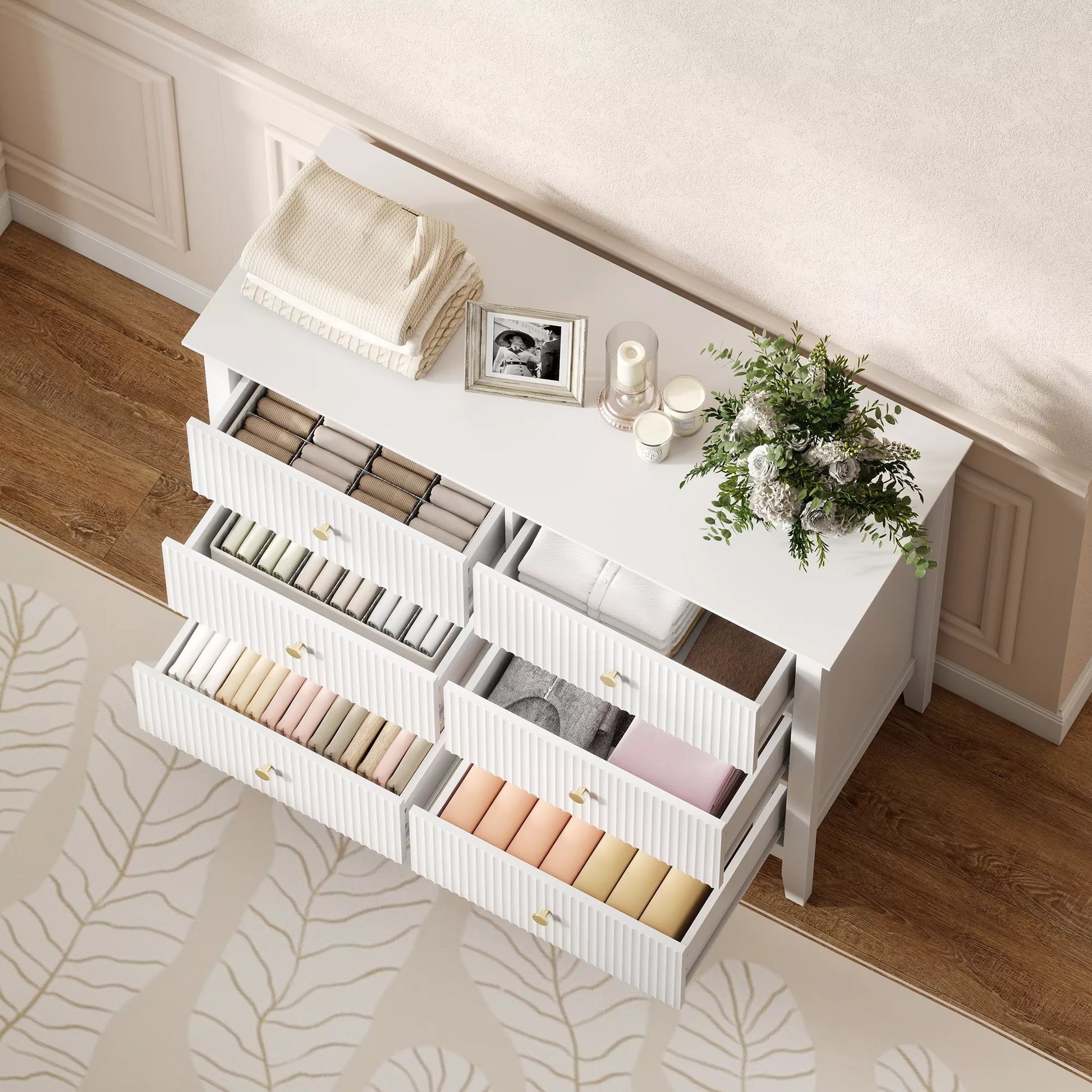 Komoda su 6 stalčiais Moderni spinta daiktams laikyti, skirta svetainei, miegamajam, prieškambariui 100 x 40 x 78 cm Balta