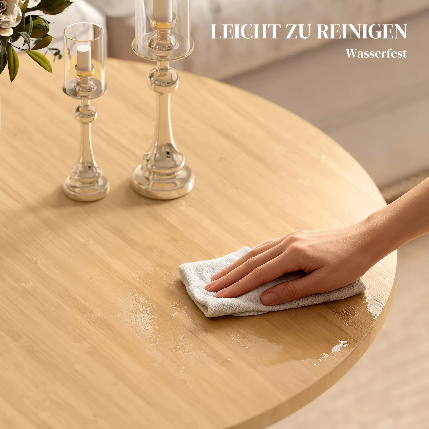 Apvalus kavos staliukas svetainei, bambukinis žurnalinis staliukas, bambukas ir plienas, 60x60x45 cm, natūrali