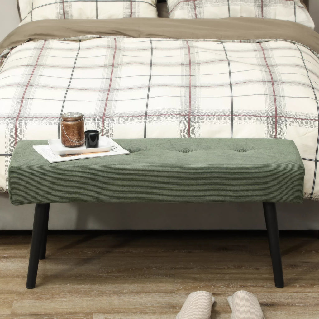 Sėdimoji sofa su velveto apmušalu, lovos sofa su metalinėmis kojomis, batų dėžė 100 x 36 x 45 cm Žalia