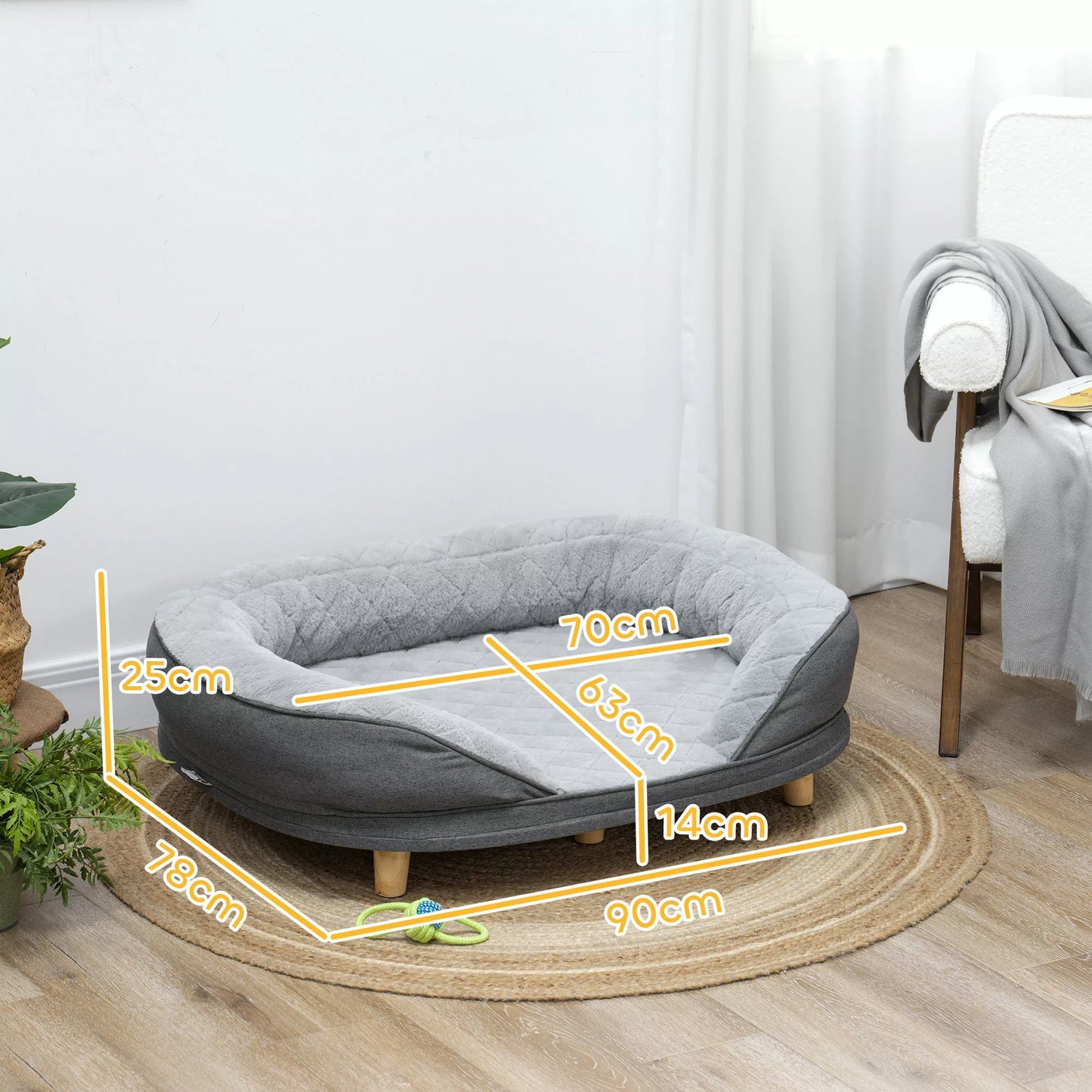 Šunų guolis iki 25 kg, su nuimamu užvalkalu, neslystančiomis kojelėmis, 90 x 78 x 25 cm, Pilkas