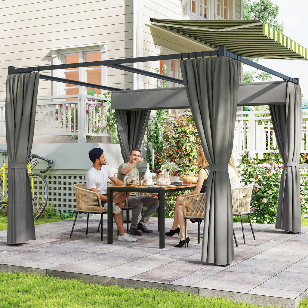 Pergola 3 x 3 m Atskirai stovinti terasos stogelė su stumdomu stogu, 4 šoninės sienos Atspari UV spinduliams Šviesiai pilka