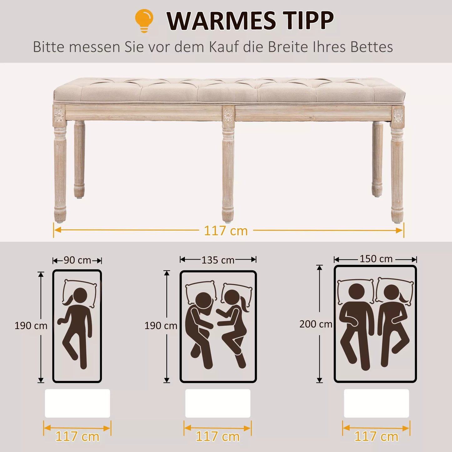 HOMCOM Vintažinio dizaino suolas, sagčių dygsniavimas, tekintos kojelės, Shabby Chic stilius, kreminė + balta spalva