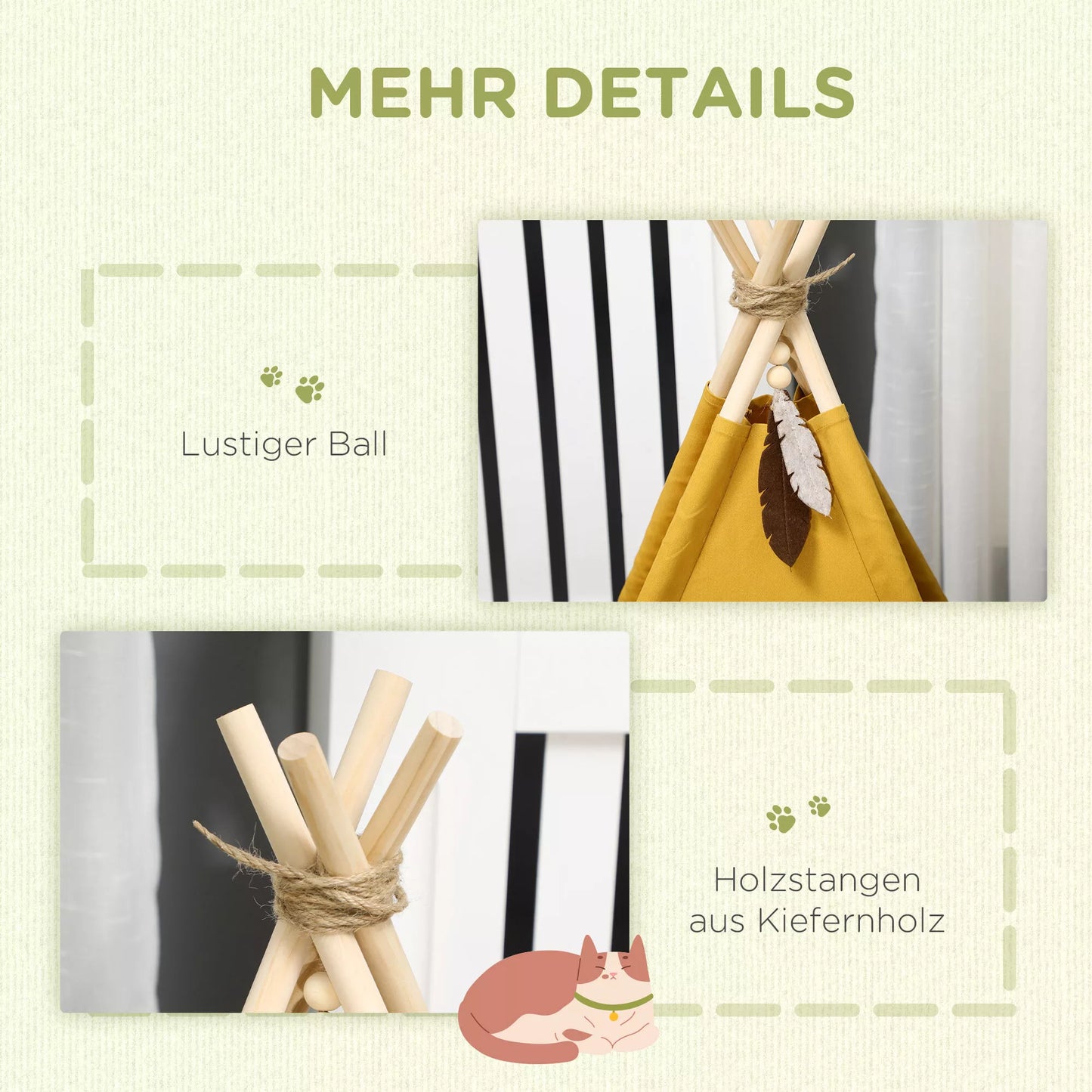 Lova gyvūnams, žaismingo tipi dizaino, su minkšta gulėjimo pagalvėle ir grindų kilimėliu, šunims ir katėms, 60 x 60 x 76 cm