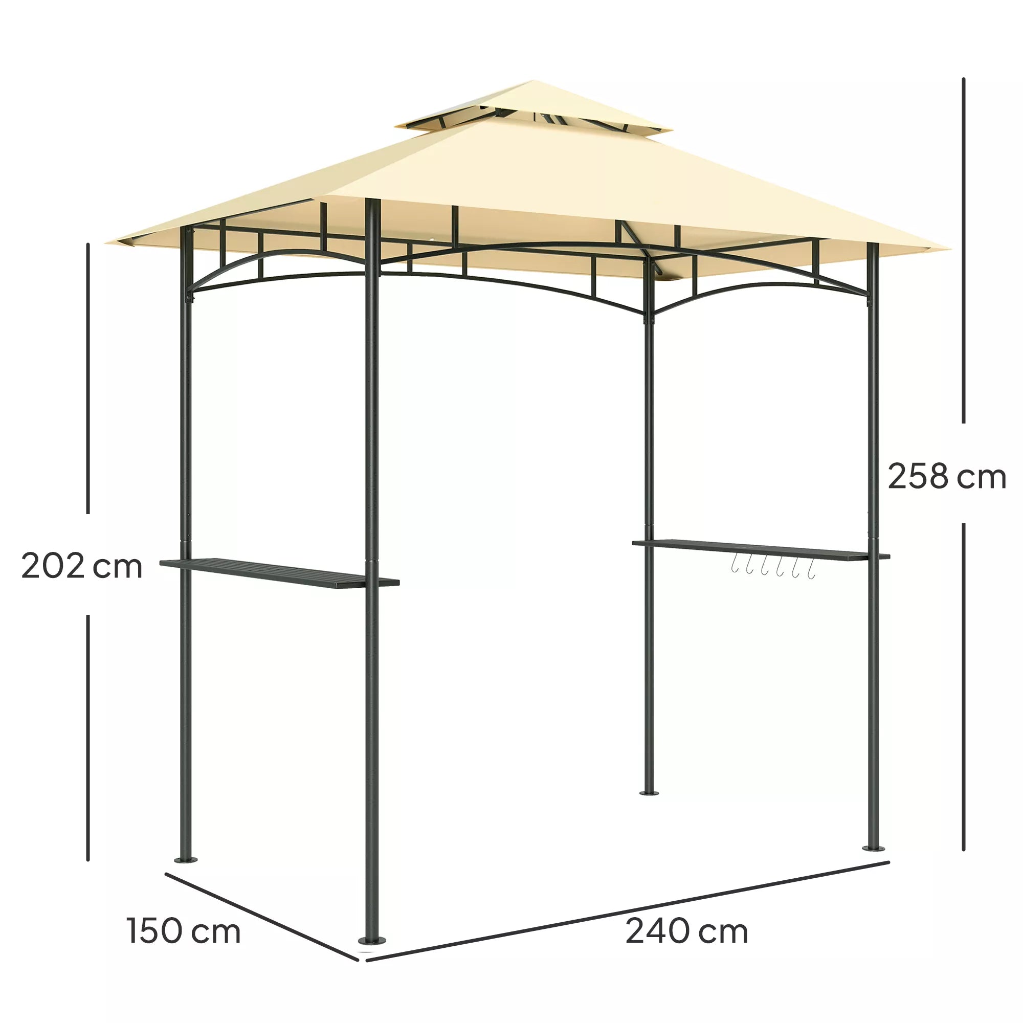 Grill paviljonas su LED 240 x 150 x 258 cm, atsparus vandeniui, ugniai atsparus Sodo paviljonas su dvigubu stogu