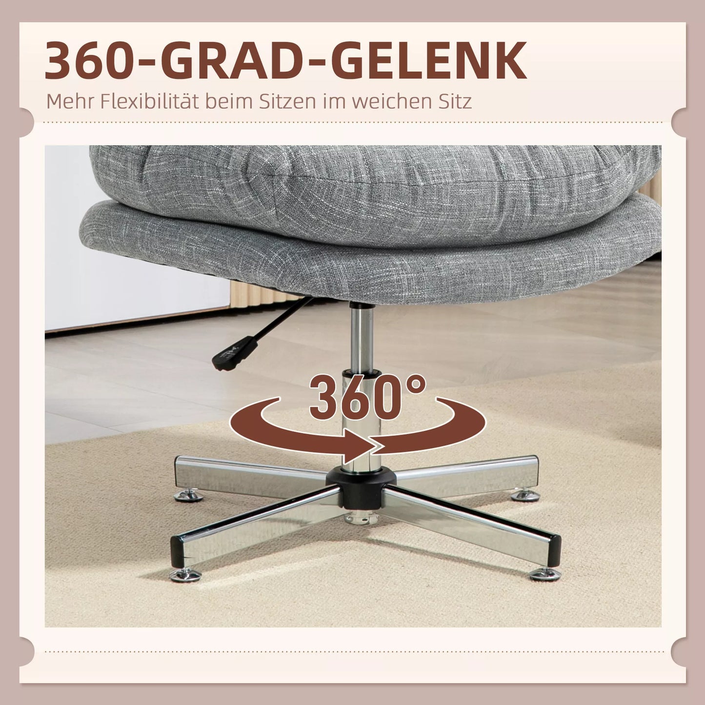 Biuro kėdė be atramų, patogi darbo kėdė su paminkštinta sėdyne ir reguliuojamu aukščiu, pilka