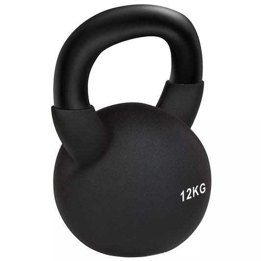 Kettlebell, rutulinis hantelis, 12 kg, su plastiko apvalkalu, plienas, juodas 20 x 13 x 22 cm