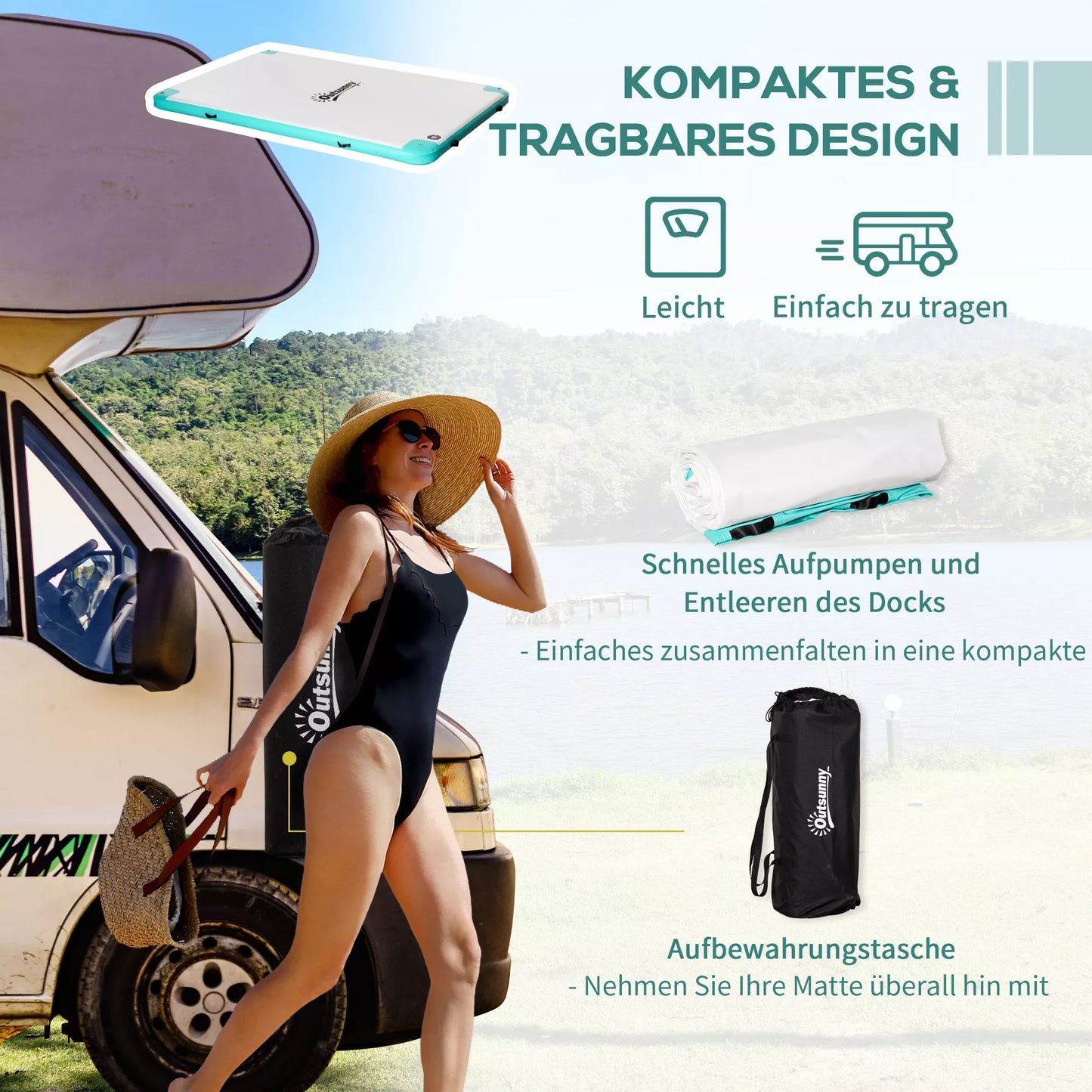 Oro čiužinys Baseinas Sulankstomas Plaukimo sala Pripučiamas vandens hamakas Neslystantis vandens čiužinys Baseino žaislas suaugusiems Plaukimo sala baseinui Ežerui 304 x 204 x 15 cm