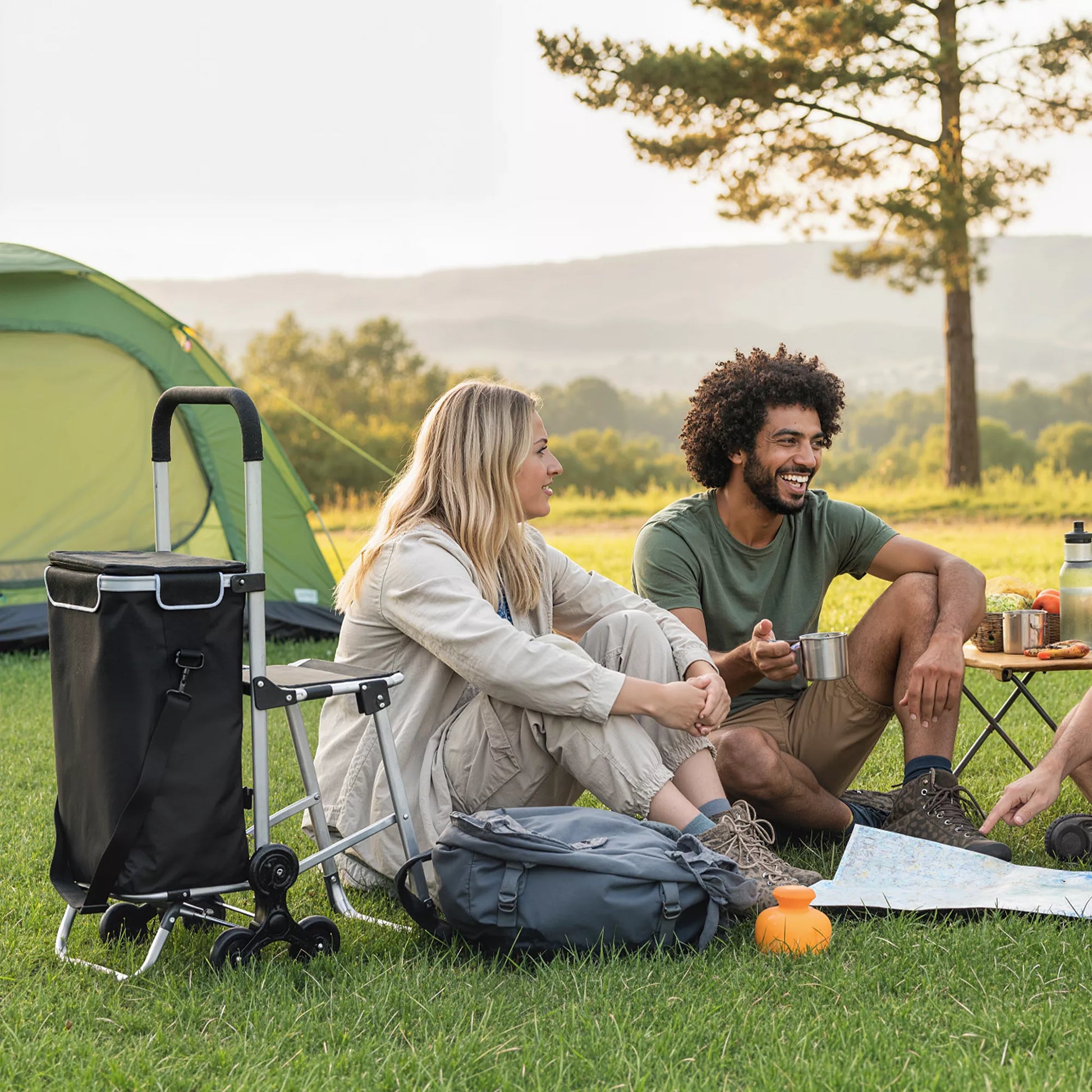 Pirkinių vežimėlis, 40 L Oxford krepšys, 3 ratukų dizainas, aliuminio rėmas, sėdynė, pilkas