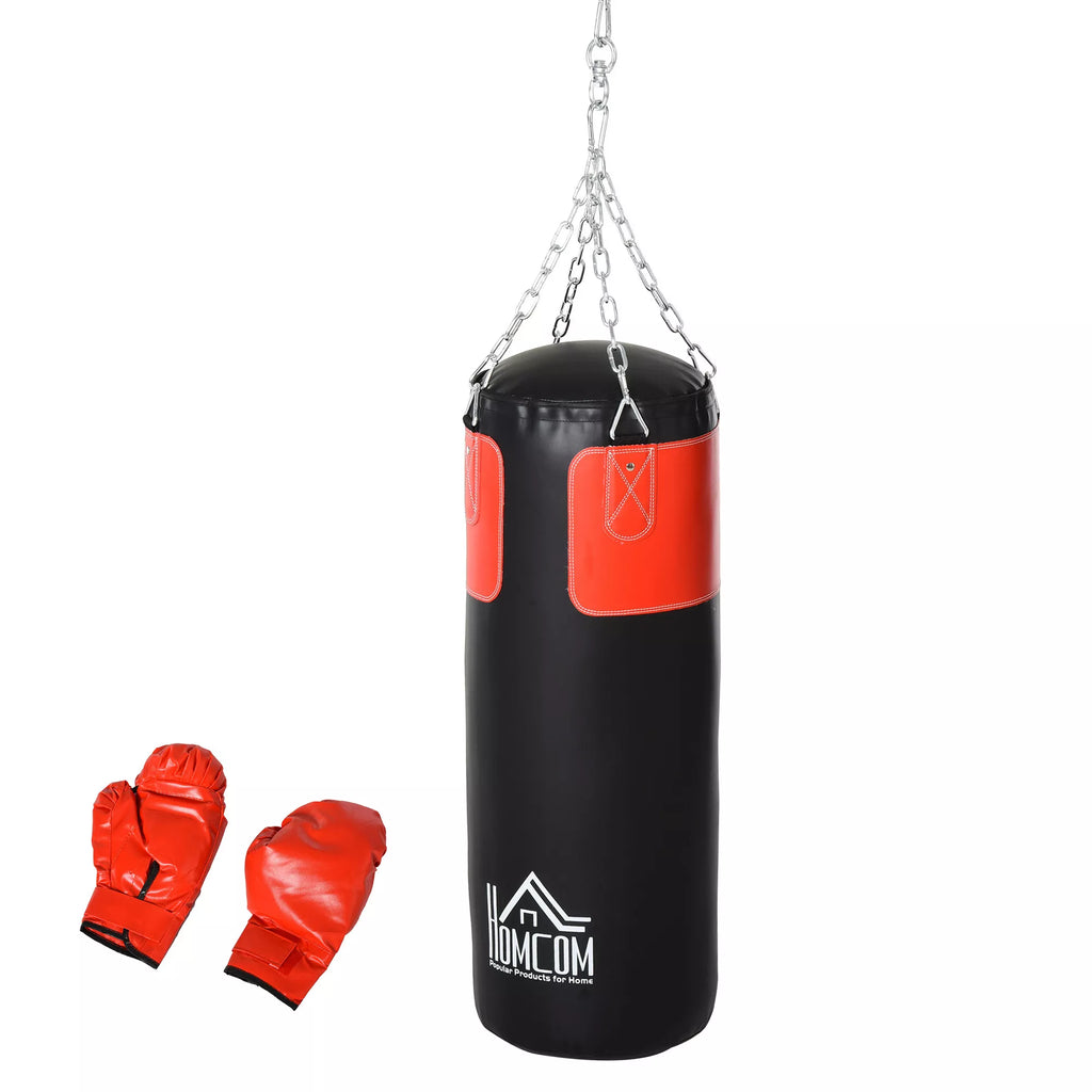 Boksavimo maišo rinkinys Bokso rinkinys su bokso pirštinėmis Užpildytas rinkinys suaugusiems Paaugliams Pakabinamas bokso maišas 16 kg Ø30 x 120 cm Juodas + raudonas