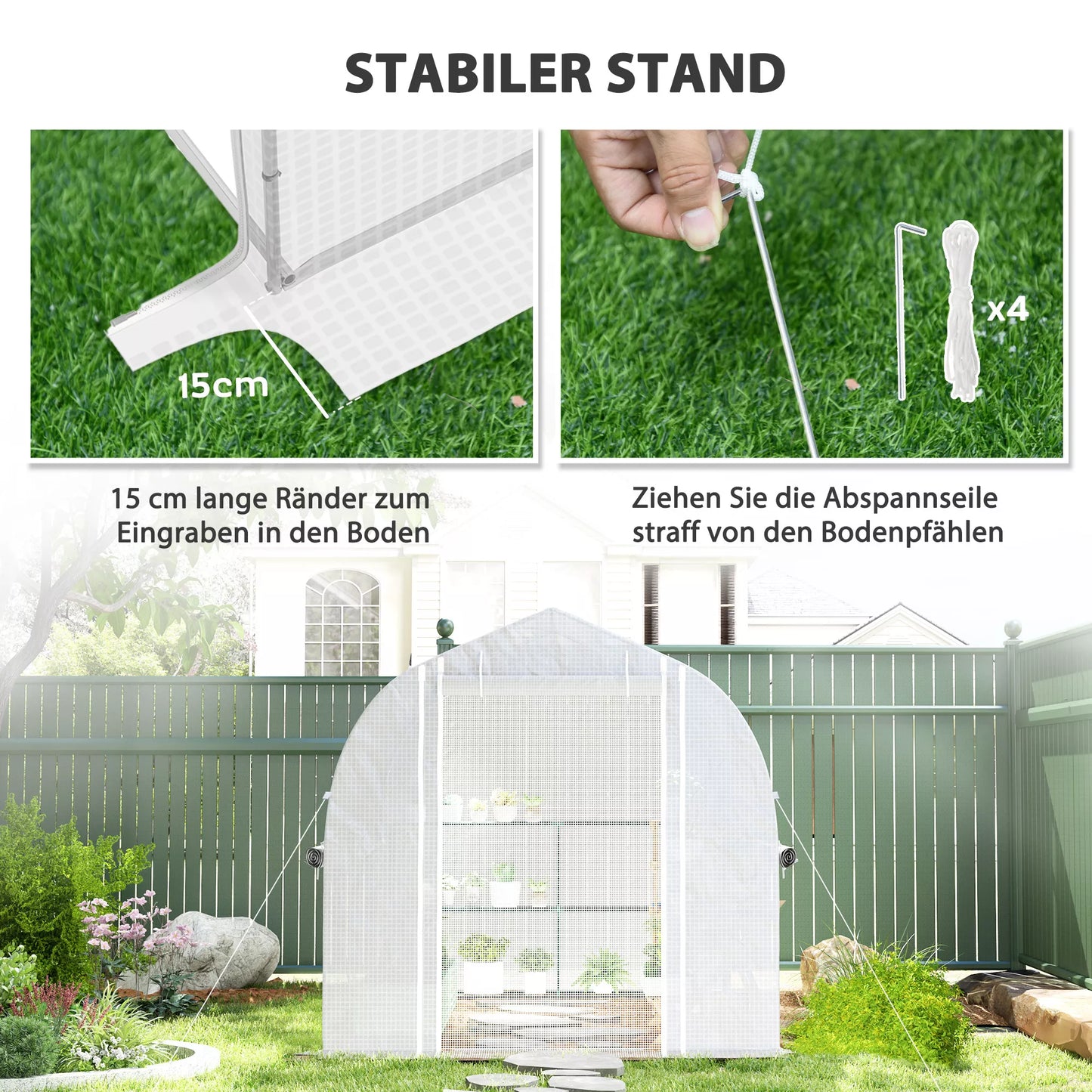 3 x 2 x 2 m polietileno tunelio šiltnamis su suskleidžiamomis šoninėmis sienomis, UV spinduliams atspariu plastiko tentu ir plieniniu rėmu, baltas