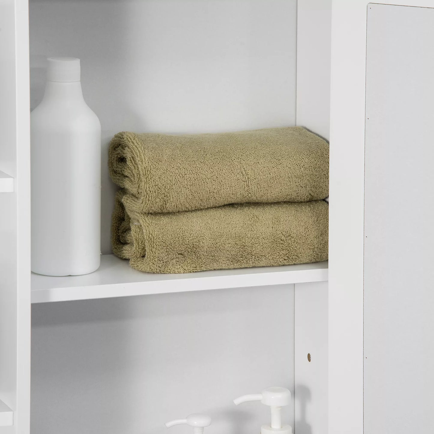 Veidrodinė spintelė voniai, 8 skyrių, su veidrodinėmis durimis, atspari vandeniui, 66 cm x 17 cm x 63 cm, balta