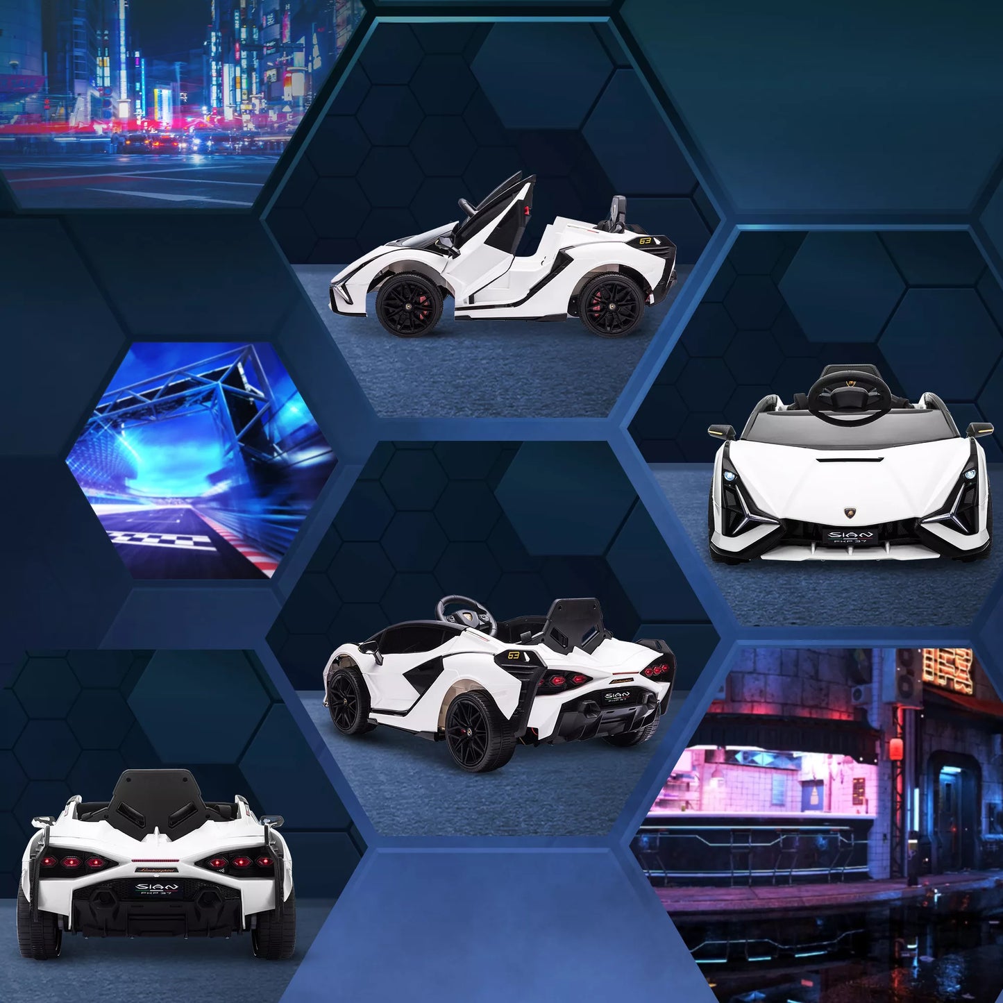 Vaikškas elektromobilis 12V Lamborghini SIAN SUV, 2 važiavimo režimai, su nuotolinio valdymo pulteliu, MP3/USB muzika, šviesomis, 37–60 mėn., Metallic balta, 108 x 62 x 40 cm