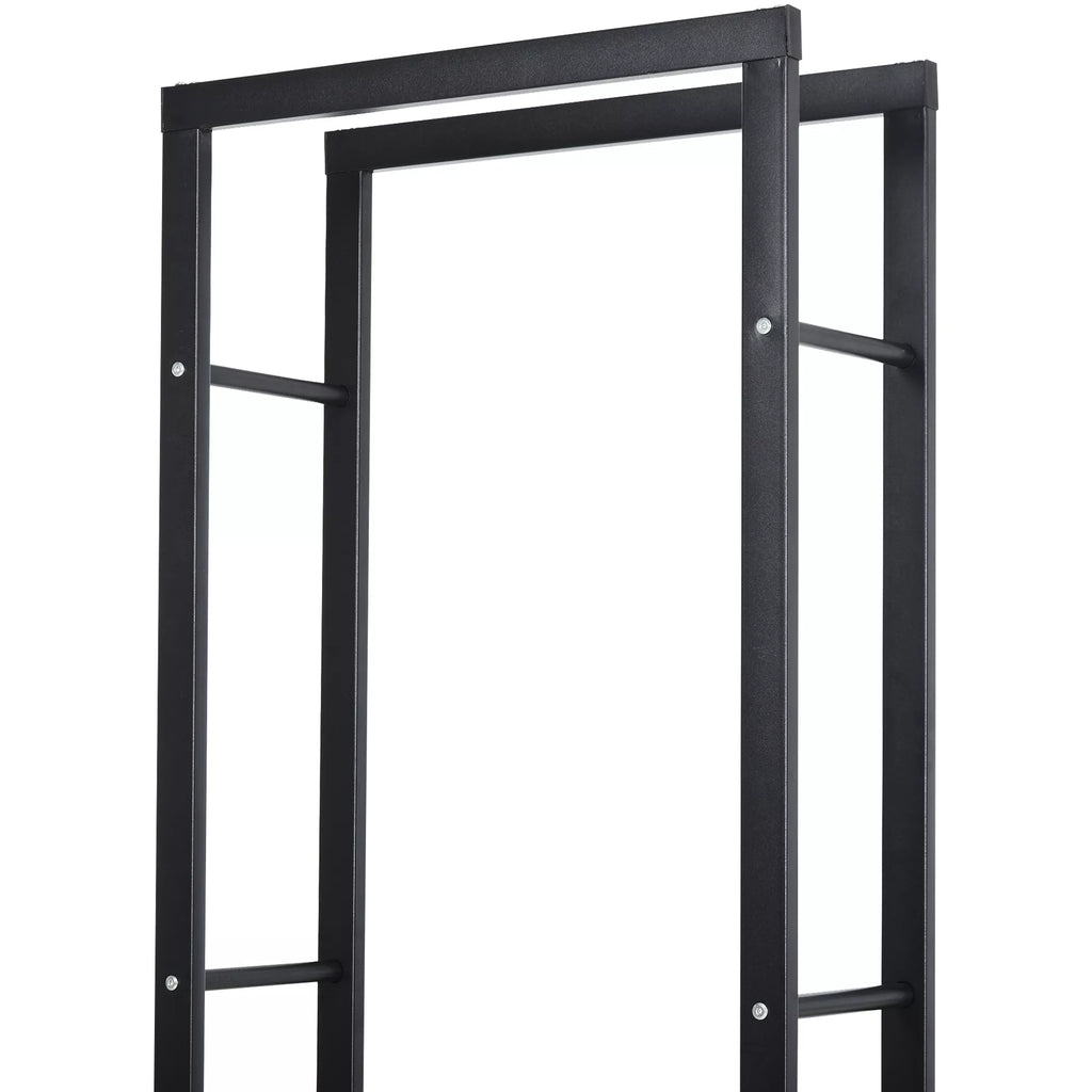 Metalinė malkų lentynėlė 40 x 25 x 150 cm Malkų lentynėlė Stalo pagalba Plieninis rėmas iki 100 kg Malkų laikymo vieta Lauko medinė lentynėlė Malkų lentynėlė sodui Terasai Lauko Juoda