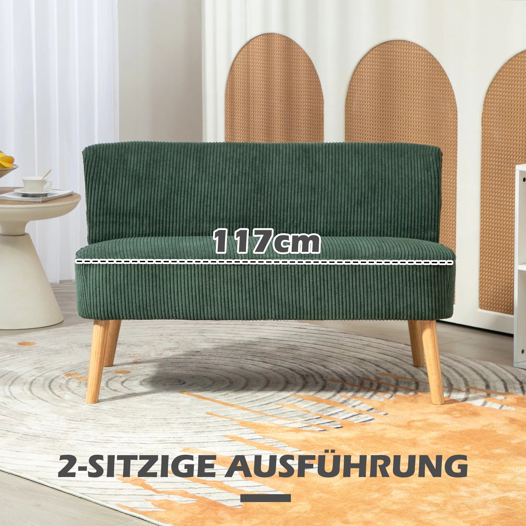 Dvivietė sofa, 117 cm, žalia