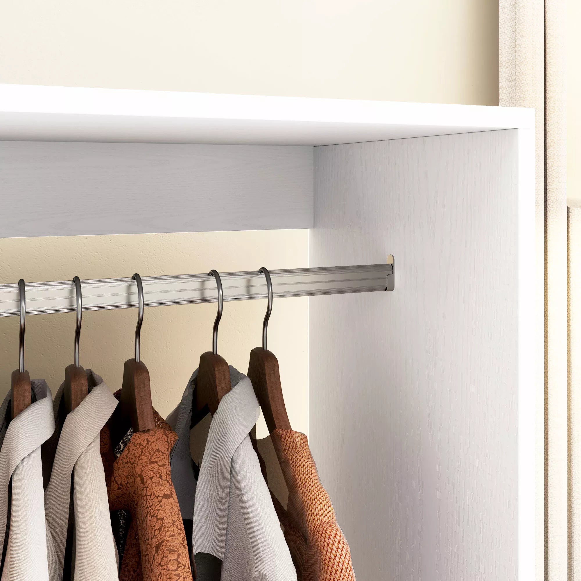 Spinta Garderobe, 60 cm x 40 cm x 127 cm, 1 drabužių pakaba, 2 lentynos, balta