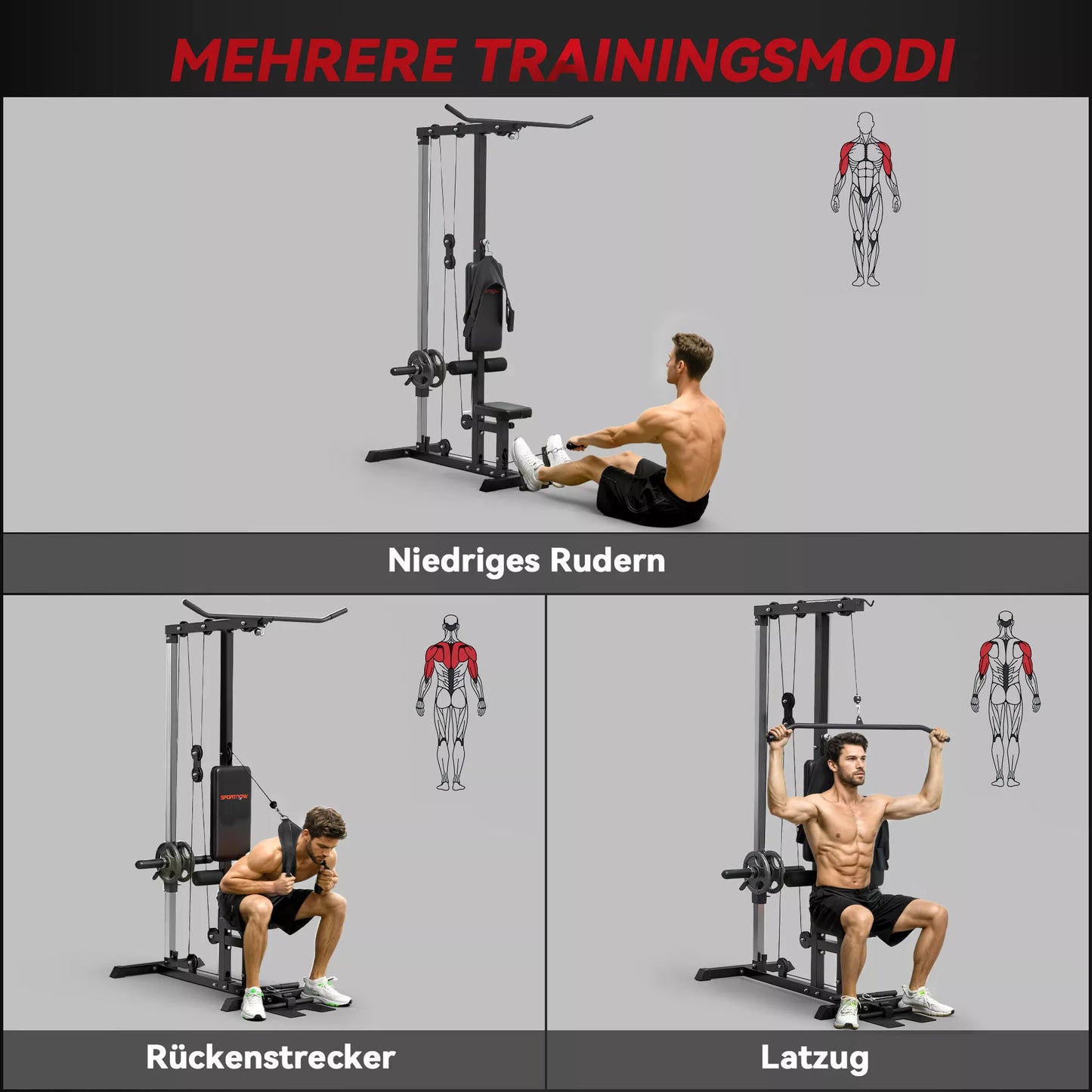 Jėgos stotis namams, irklavimo treniruotės, be svorių, sporto įranga namams, plienas, dirbtinė oda, juoda