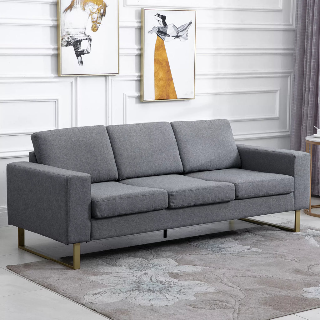 3 vietų sofa Trijų vietų audinio sofa su pagalvėlėmis, porankiais, lino išvaizda, miegamajam, 200 x 82 x 78 cm, tamsiai pilka
