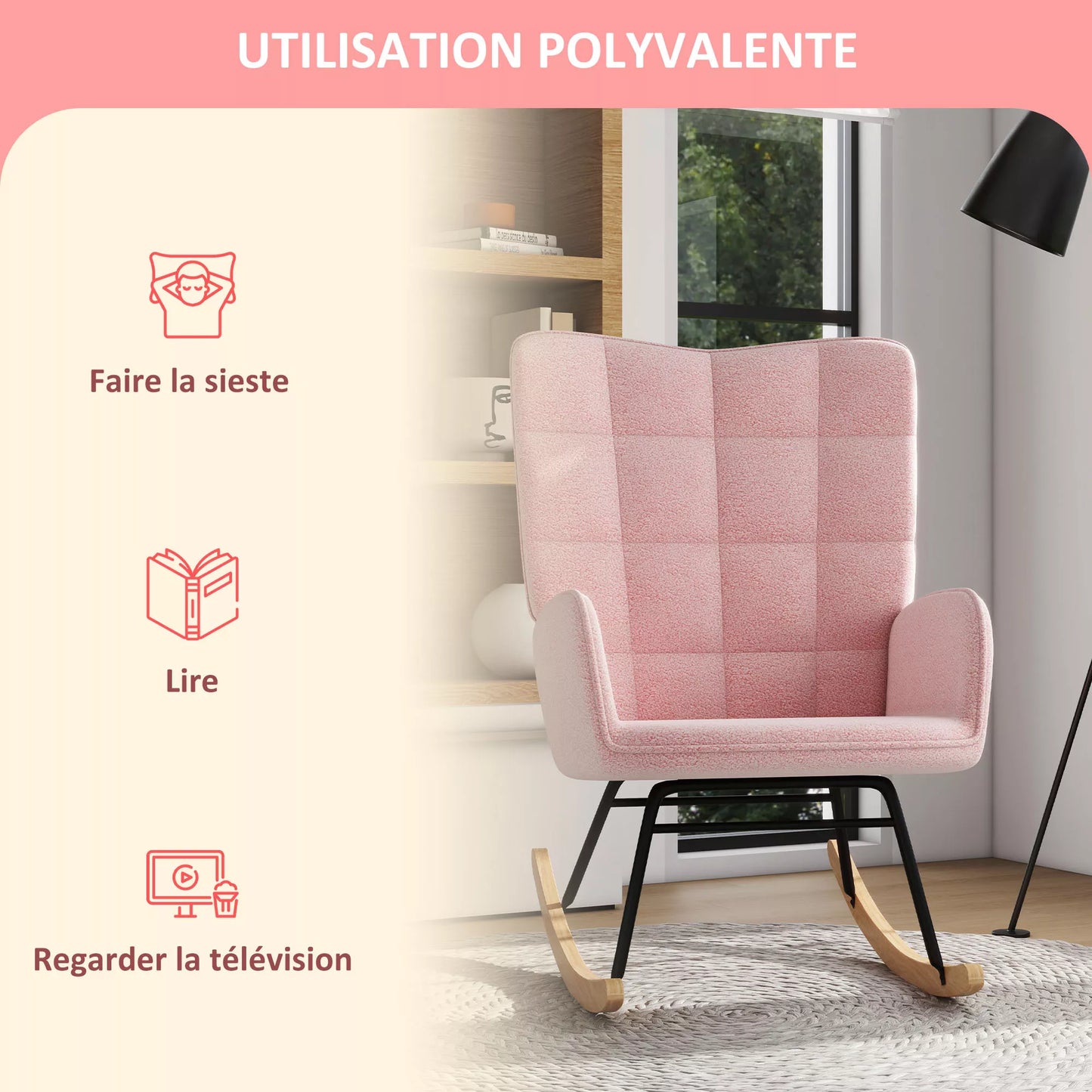 Supamas krėslas retro dizaino, medžio masyvo, krėslas, relaksacinis krėslas, 98 cm x 71 cm x 101 cm, rožinė