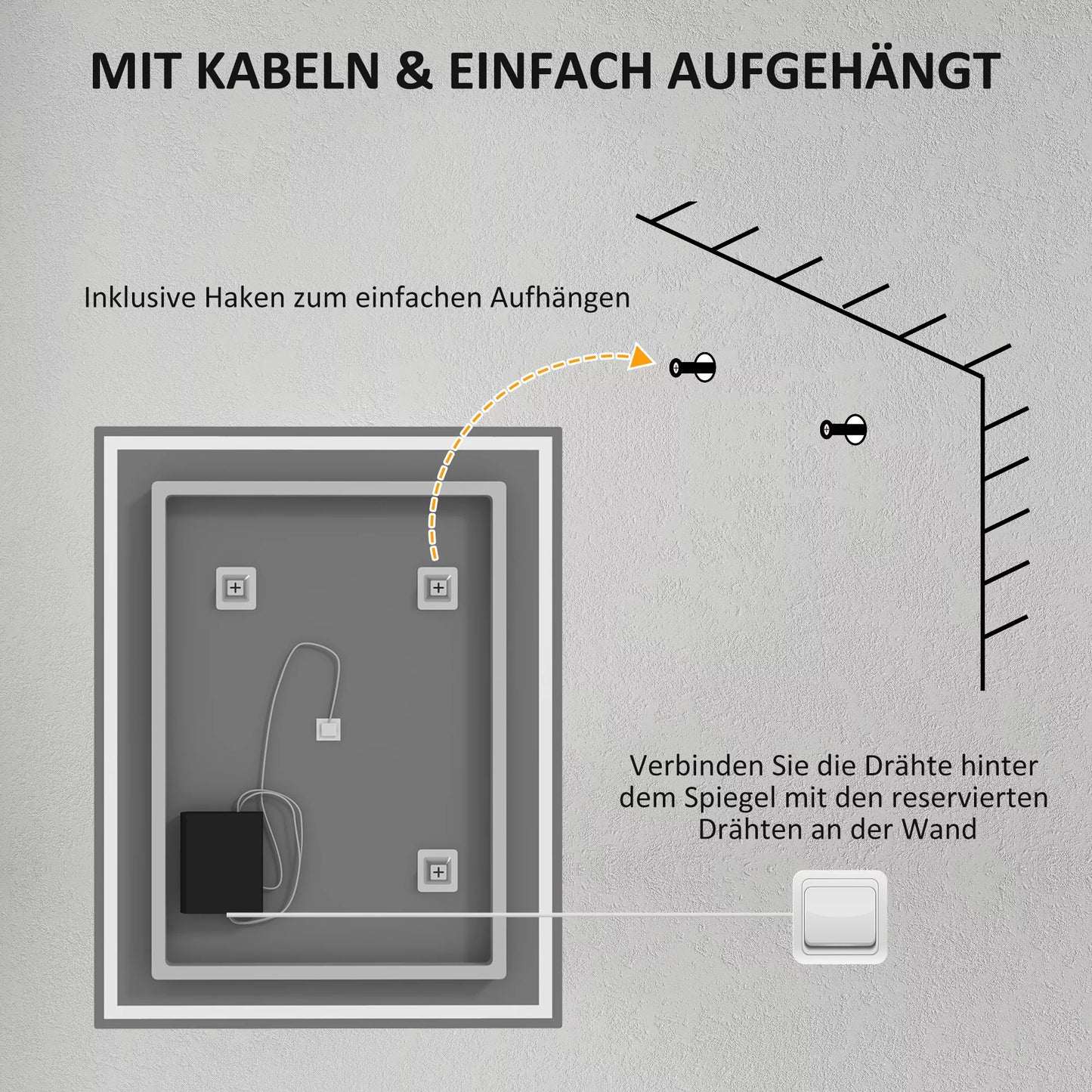 Vonios veidrodis su apšvietimu 90x70 cm LED Sieninis veidrodis su atminties funkcija 3 šviesos spalvos Sidabrinis