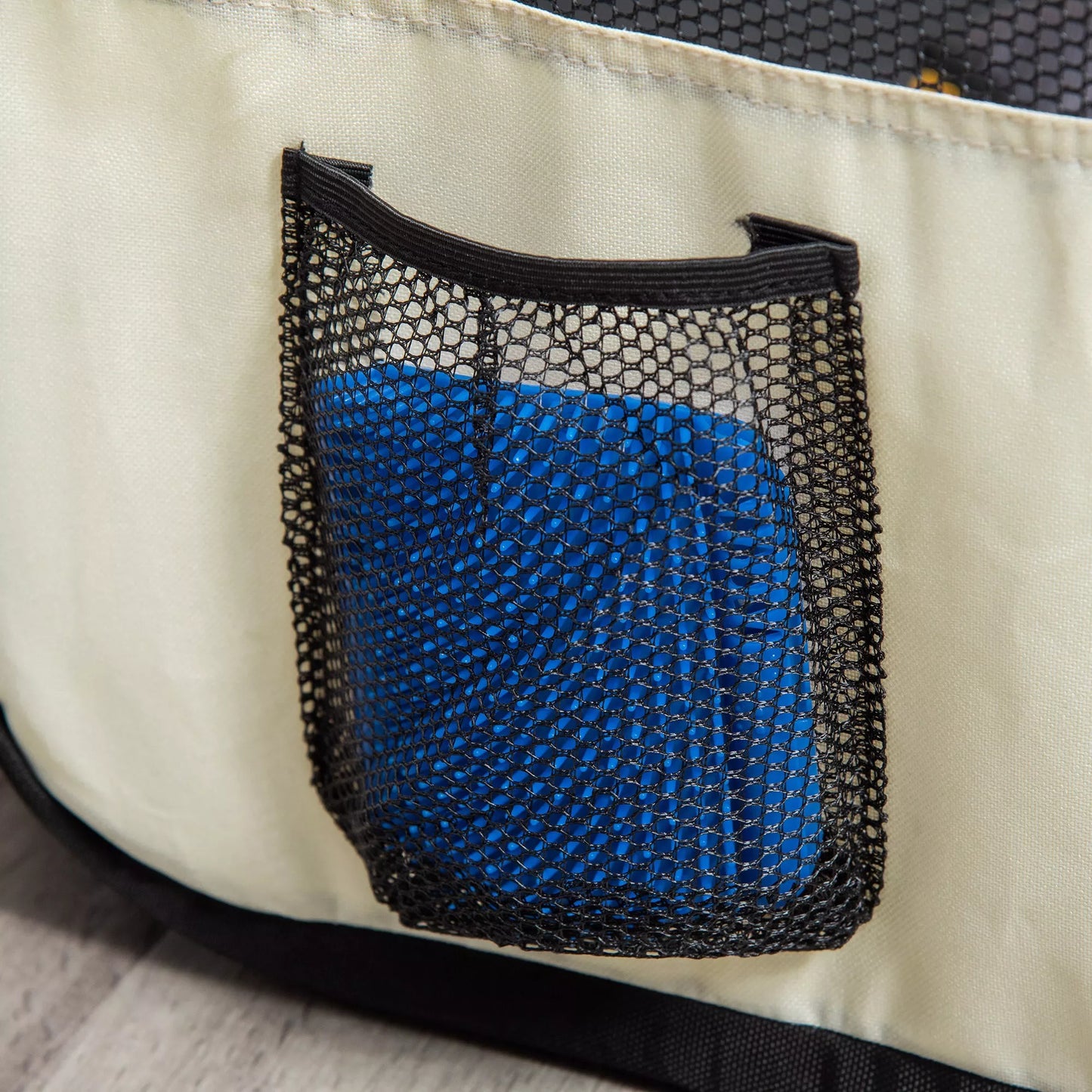 Sulkinys šuniukams, sulankstomas voljeras su tinklelio uždangalu, voljeras šunims, katėms, smulkiems gyvūnams, pralaidus orui tinklinis voljeras šunims, butui, Ø120 x 58H cm Juoda+Kremasbalta