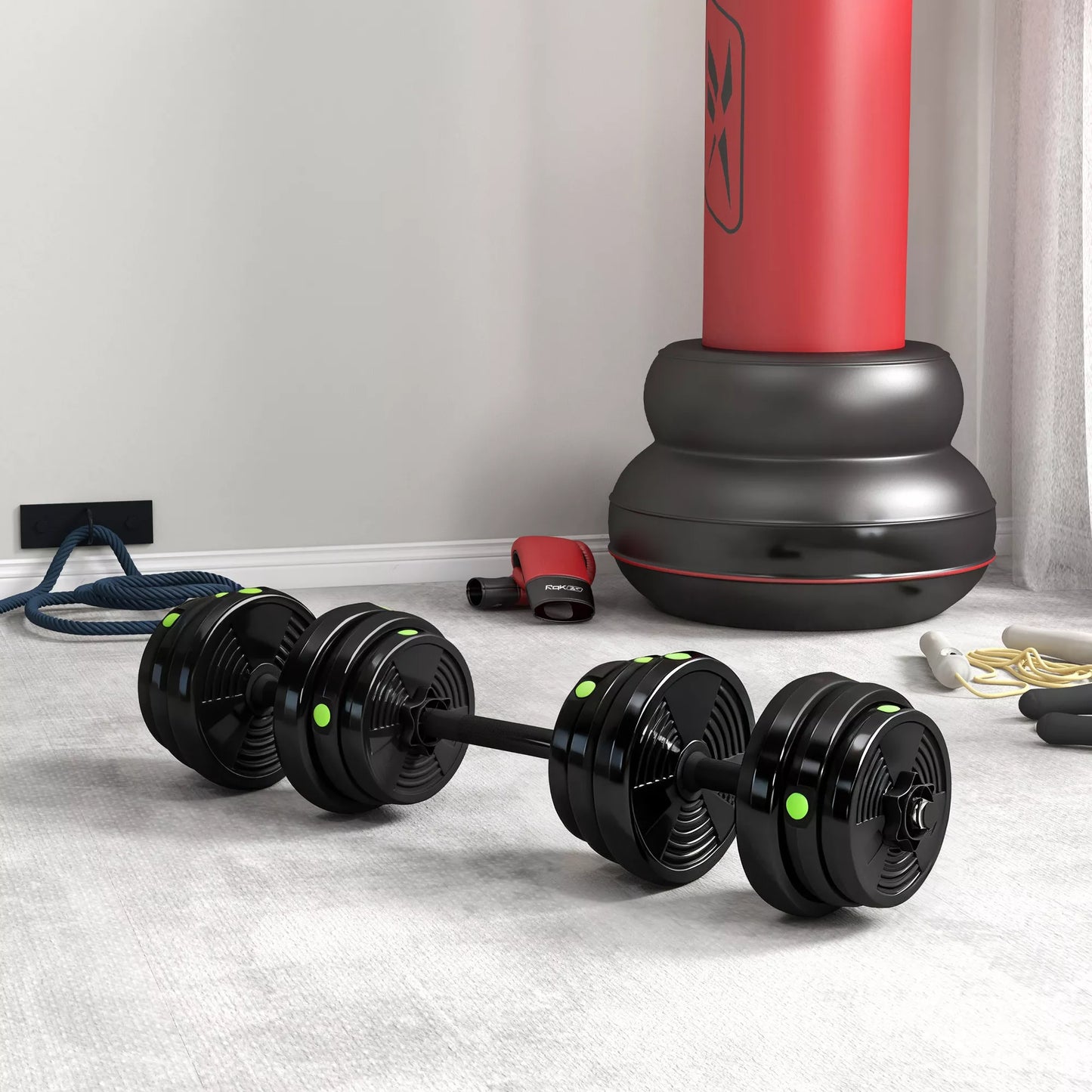 2 viename svarmenų rinkinys, ilgasis & trumpasis svorelis, 25 kg, neslystantis, apsaugantis grindis, juodas/žalias