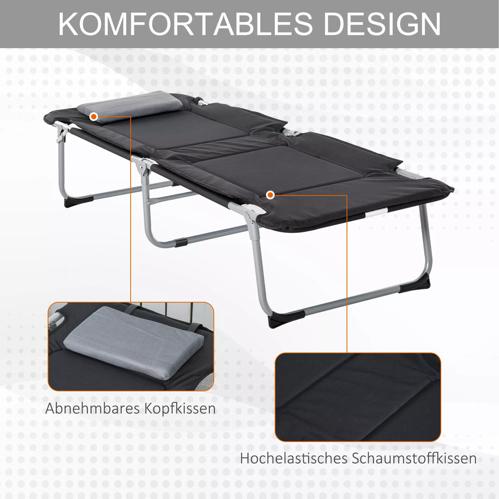 Kempingo lova, gultas su pagalve, sulankstoma, 183 x 66 x 33 cm