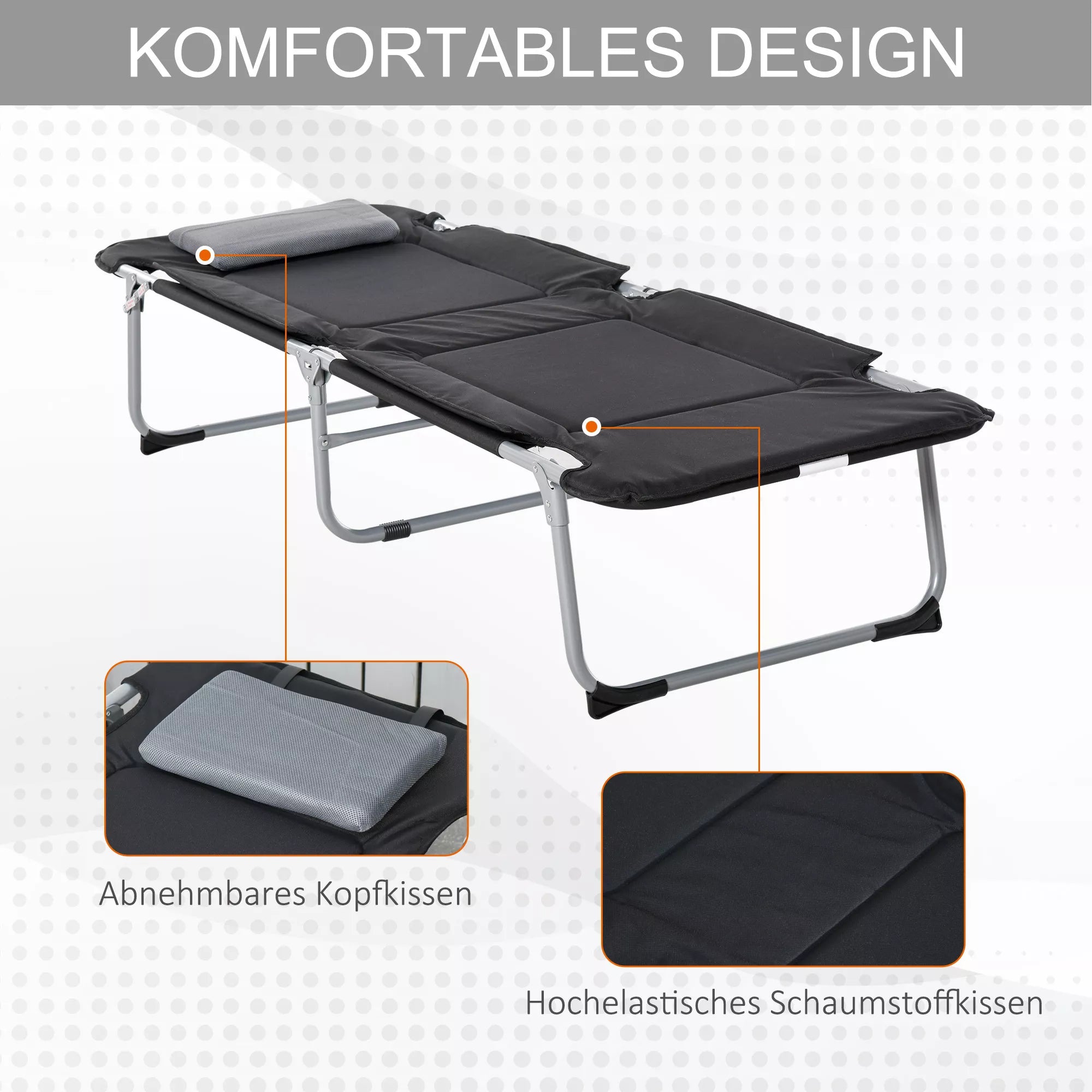 Kempingo lova, gultas su pagalve, sulankstoma, 183 x 66 x 33 cm