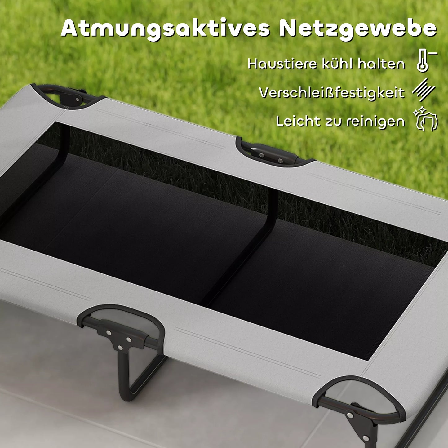 Nešiojama paaukštinta šunų lova, pakeltas naminių gyvūnėlių gultas su kvėpuojančiu tinkleliu, dideliems šunims, šviesiai pilka