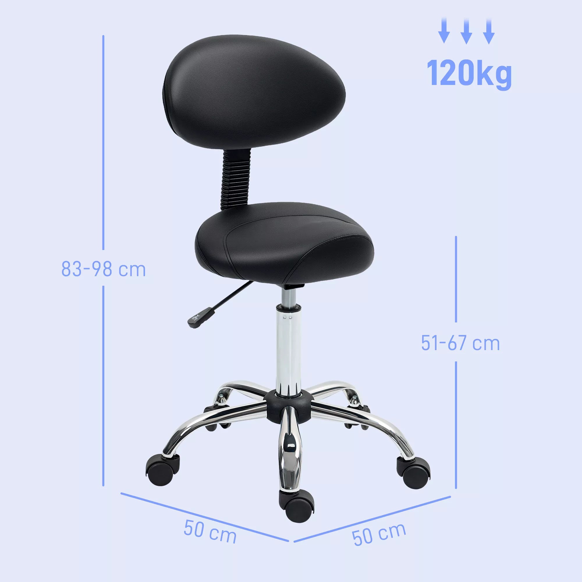 Reguliuojamo aukščio sukamasis taburetė su atlošu Sukamasis taburetė 83–98 cm Darbo taburetė, pasukama 360° kampu, skirta biurui, salonui