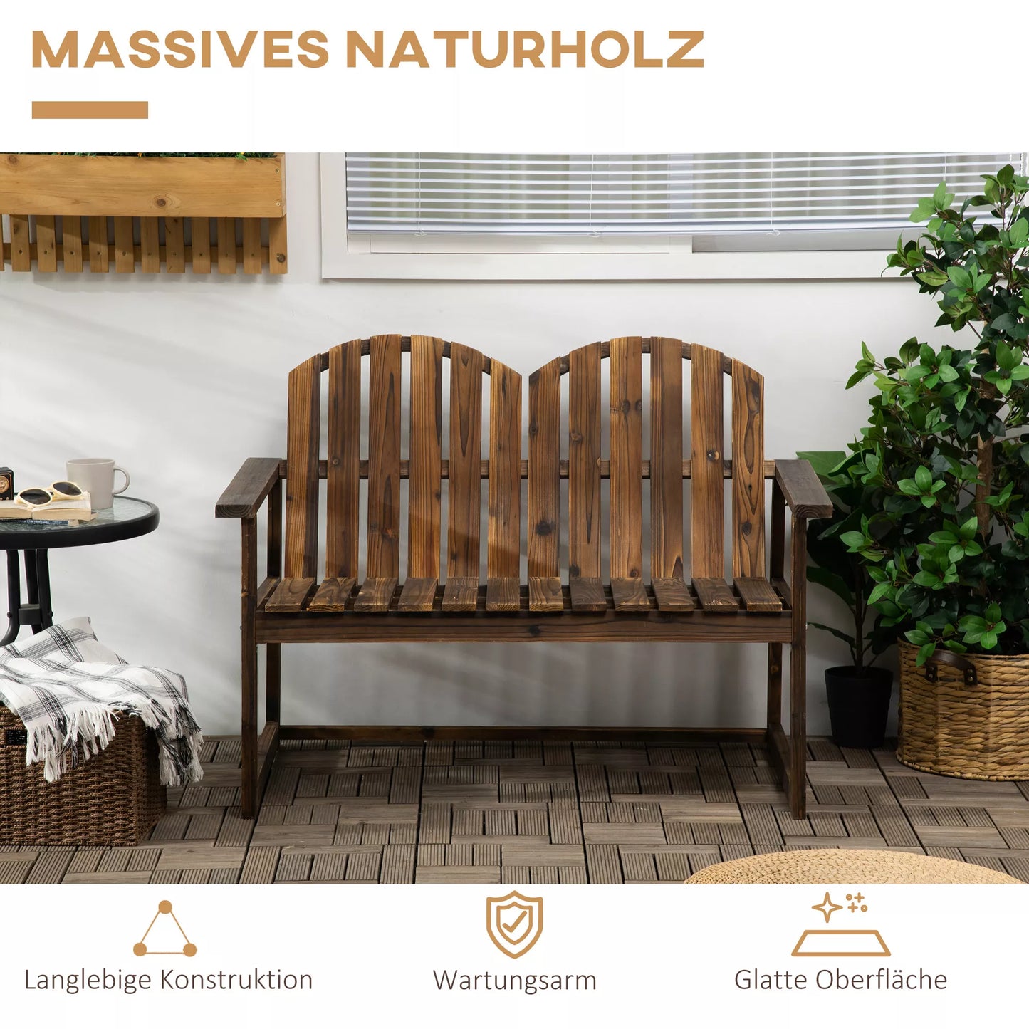 Sodo suolas 2 asmenims, rustikalios dizaino, pušies medžio, 114x63x86 cm