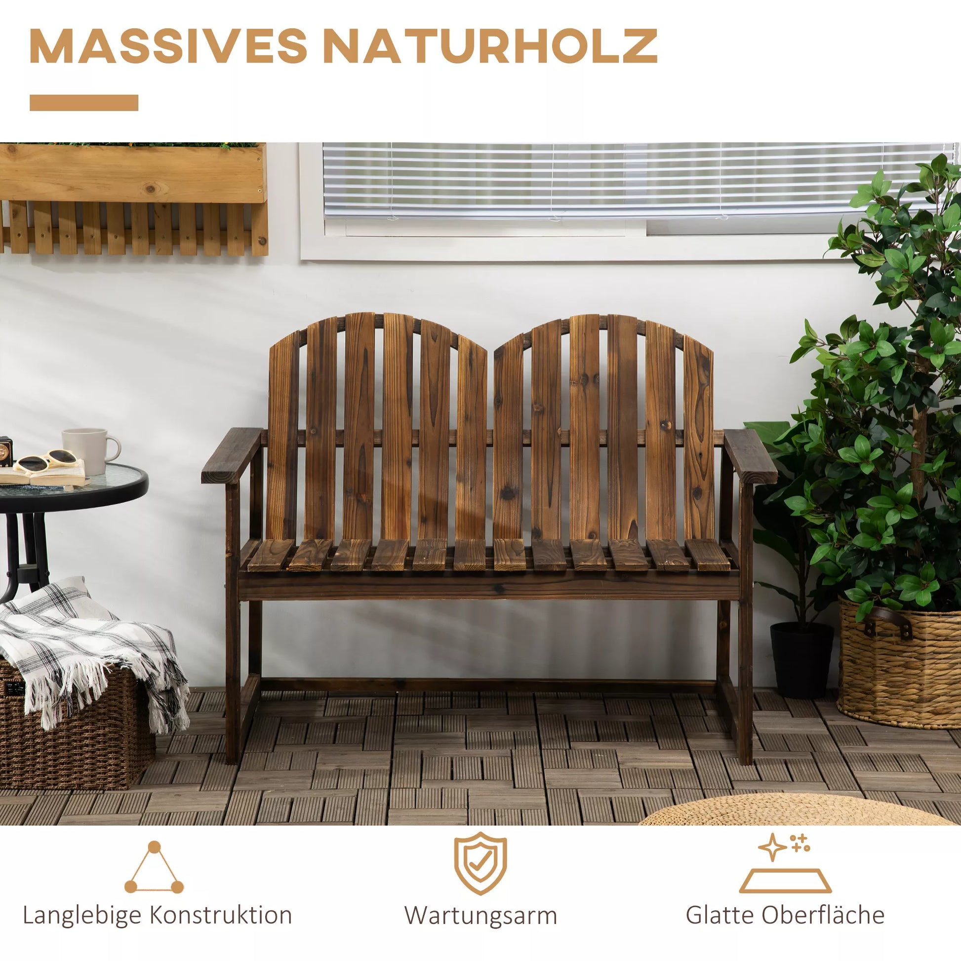 Sodo suolas 2 asmenims, rustikalios dizaino, pušies medžio, 114x63x86 cm