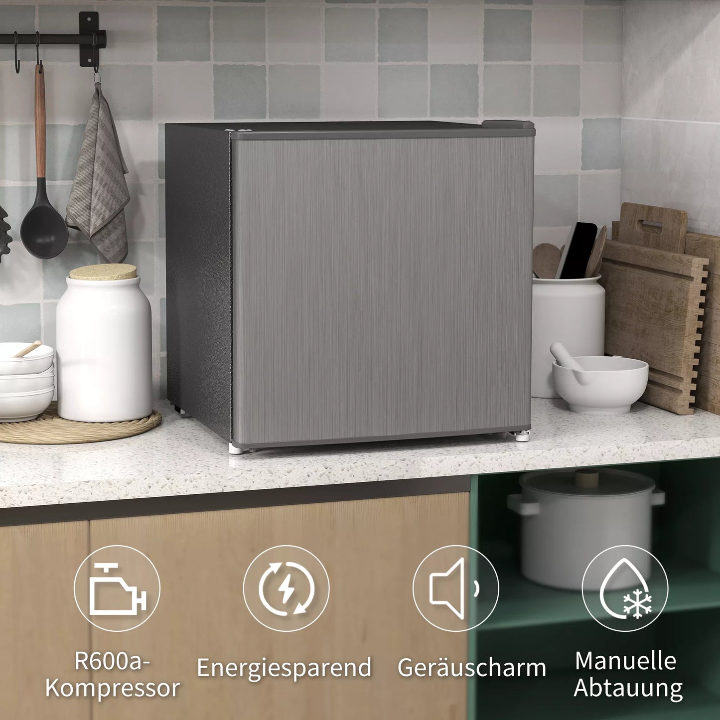 Mini šaldiklis 35 l Elektrinis laisvai pastatomas šaldiklis 161 W Mini šaldiklis 47 x 44,2 x 48,8 cm Pilkos spalvos
