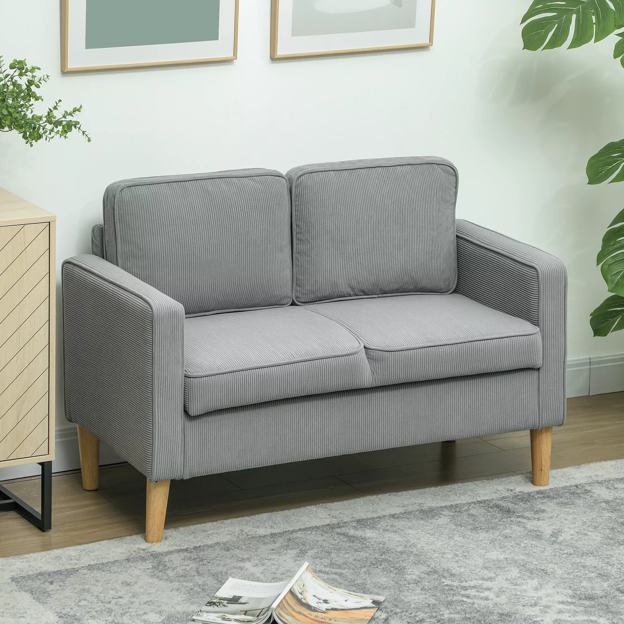 Dvivietė sofa su daiktadėže, šviesiai pilka