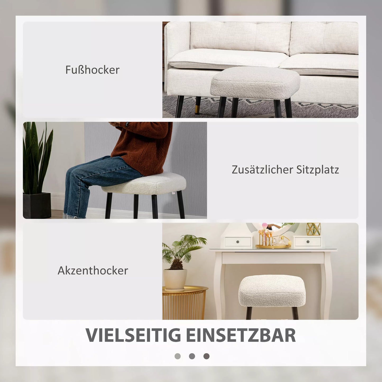 Pufas, atrama kojoms, minkšta sėdynė, kašmyro išvaizda, plieninės kojos, 42 x 42 x 44 cm, šviesiai pilka