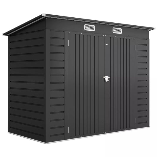 Plieninis sodo namelis, įrankių namelis, dvigubos durys, 249P x 121G x 166/183A cm, pilka