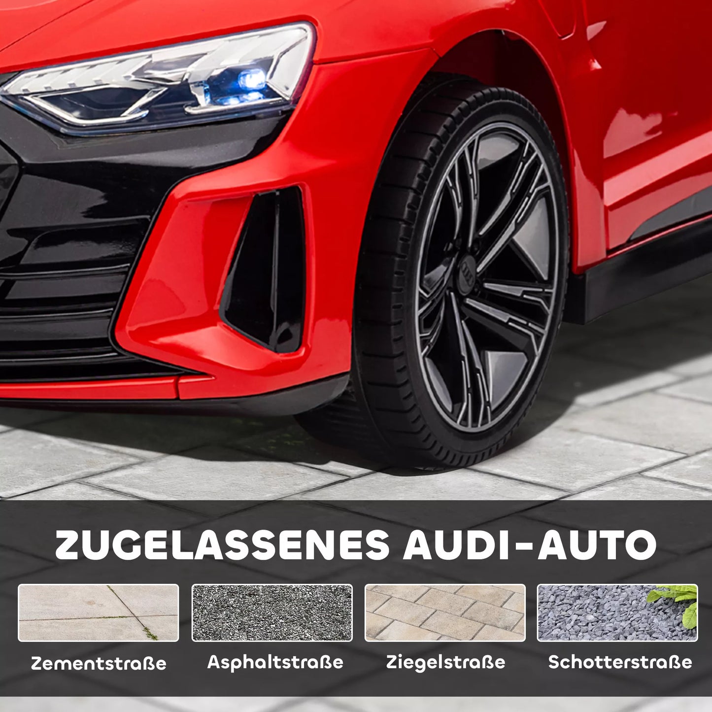 Vaikiškas elektromobilis, licencijuotas Audi, su saugos diržu, distanciniu pulteliu, šviesomis, raudonas+juodas, 103 x 58 x 41cm