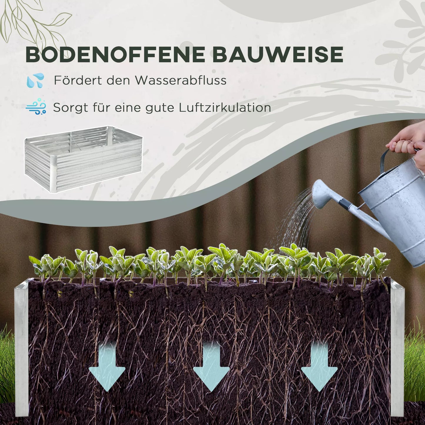 Gėlių vazonas, patogus gėlynas sodinti, auginti ir prižiūrėti, paaukštinta lysvė, plienas, sidabrinis