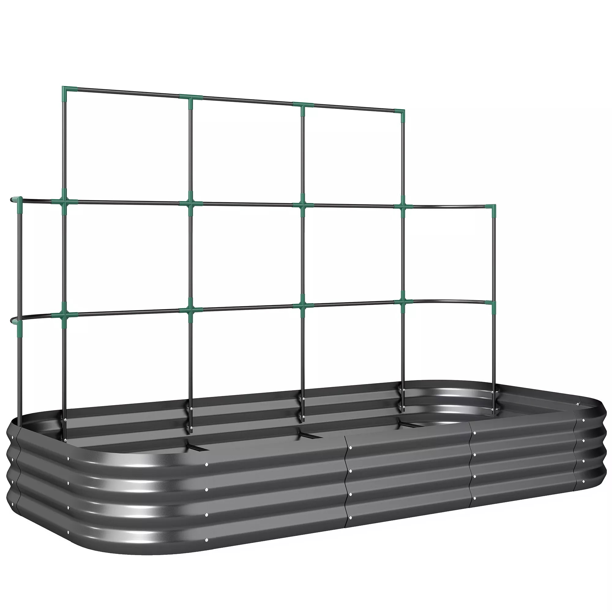 Aukštas lysvė su grotelėmis, metalinė gėlių dėžė su apsauginiu kraštu, pirštinės 220 x 110 x 150 cm, tamsiai pilka