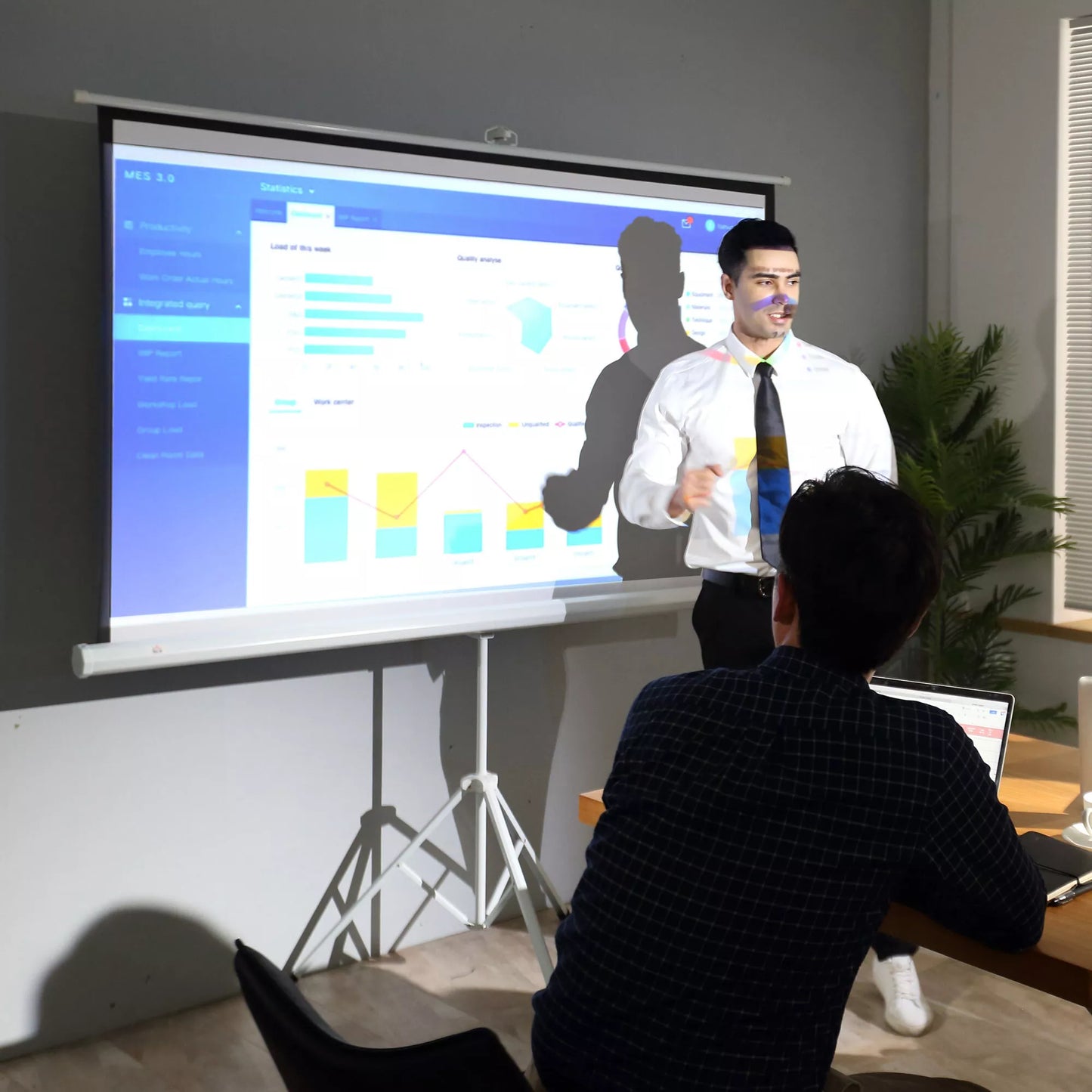 Projektorinė drobė 4:3 formatu, kino ekranas, pristatymų paviršius namams ar biurui, balta